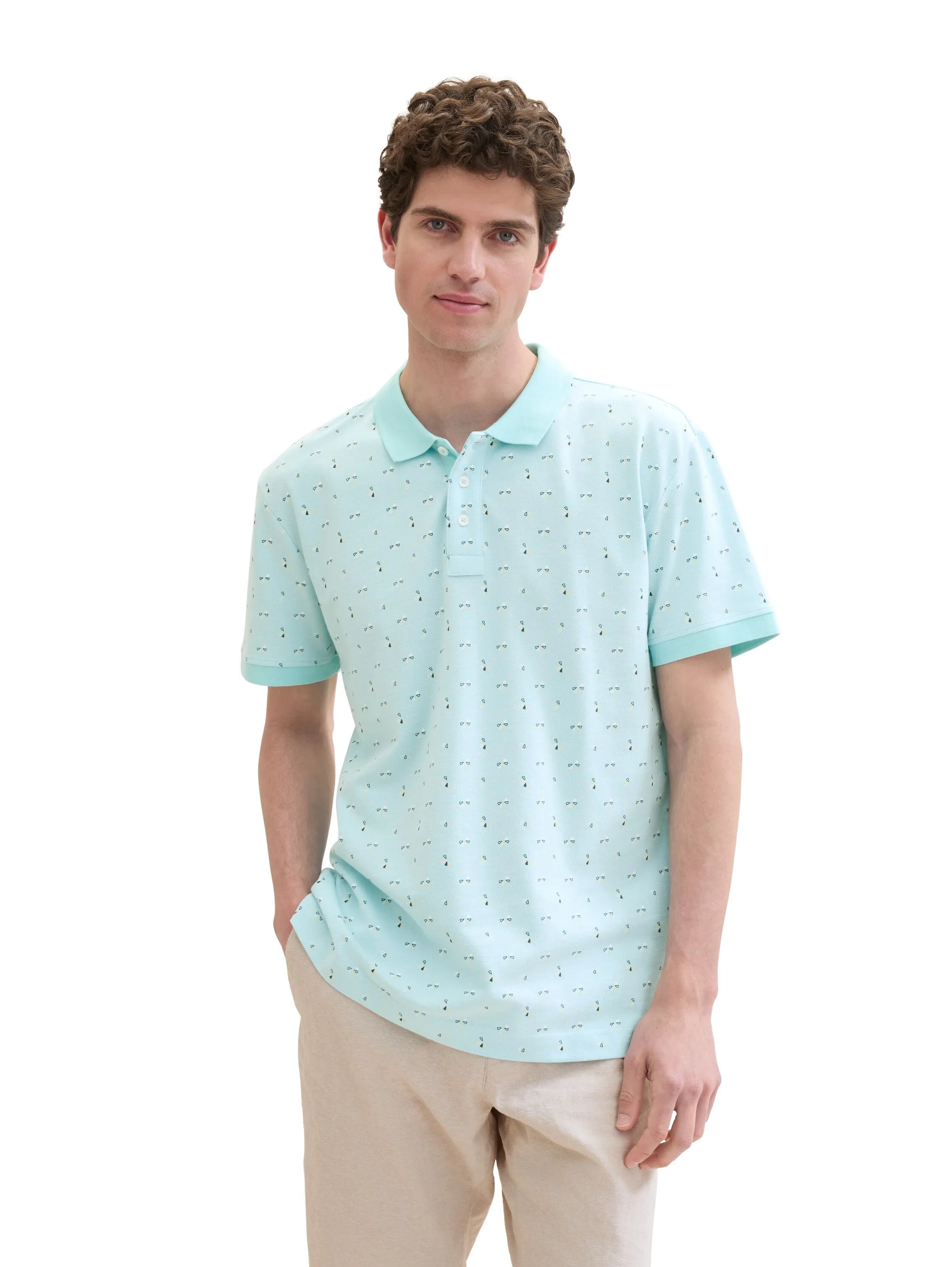 Tom Tailor Turquoise Orange Slice Design Men Regular Fit Short-Sleeved Polo Shirt SKU: 1041860_35452 Image 04