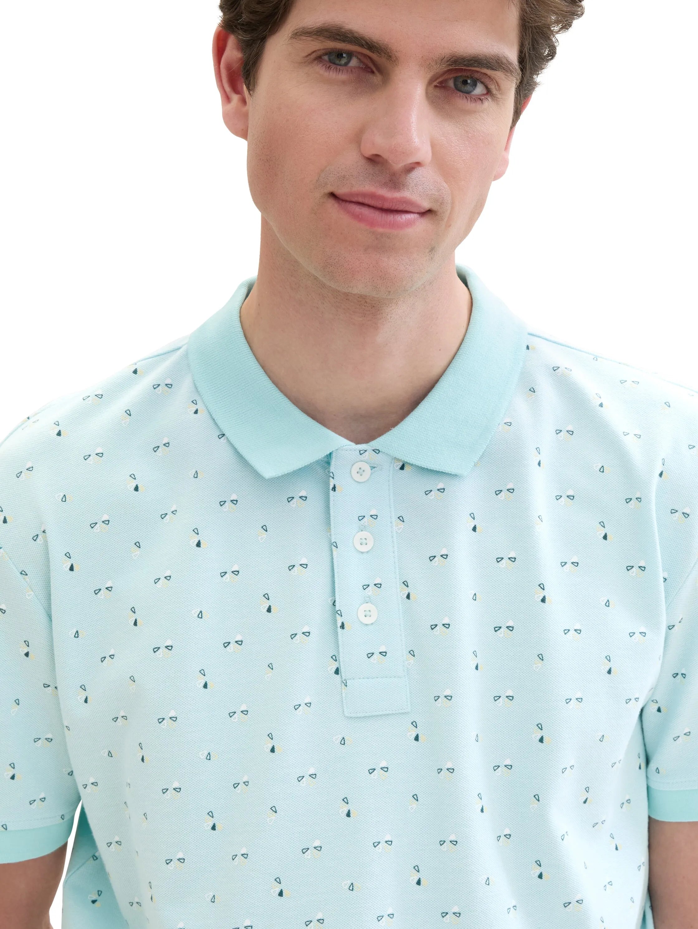 Tom Tailor Turquoise Orange Slice Design Men Regular Fit Short-Sleeved Polo Shirt SKU: 1041860_35452 Image 05