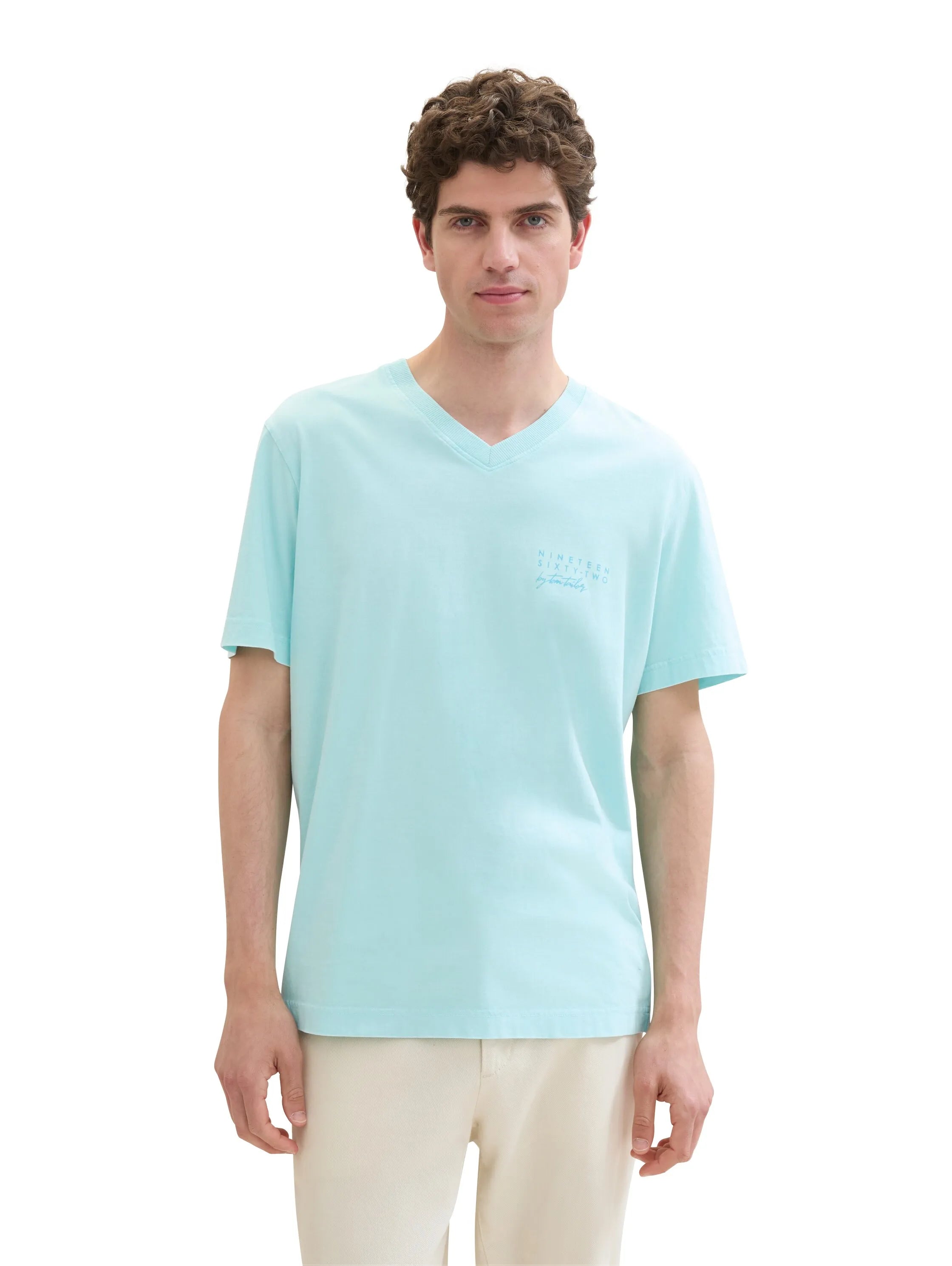 Tom Tailor Caribbean Turquoise Men Regular Fit Short-Sleeved T-Shirt SKU: 1041863_34921 Image 04