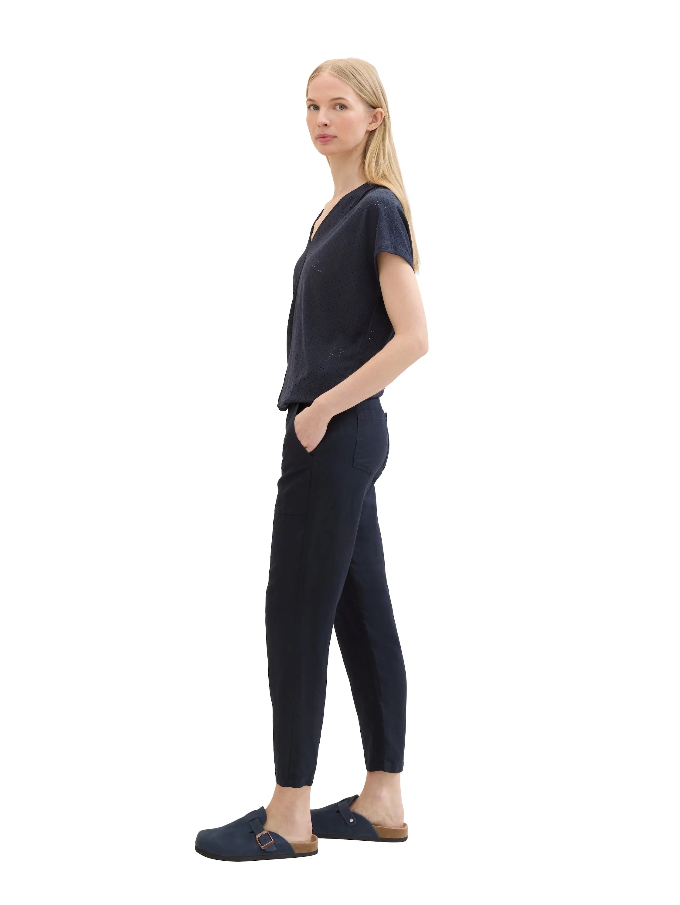 Tom Tailor Sky Captain Blue Women Loose Trousers with Linen SKU: 1041914_10668 Image 02