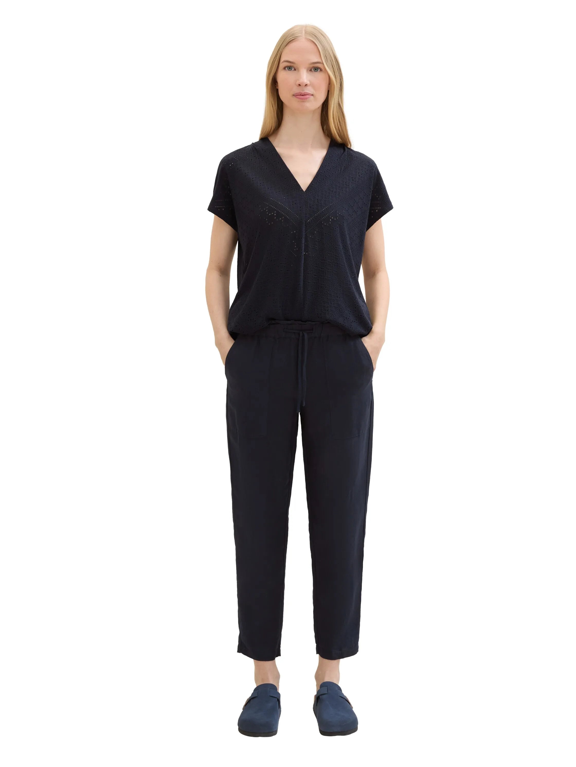 Tom Tailor Sky Captain Blue Women Loose Trousers with Linen SKU: 1041914_10668 Image 07