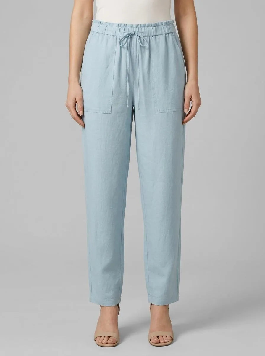 Tom Tailor Dusty Mint Blue Women Loose Trousers with Linen SKU: 1041914_30463 Image 00