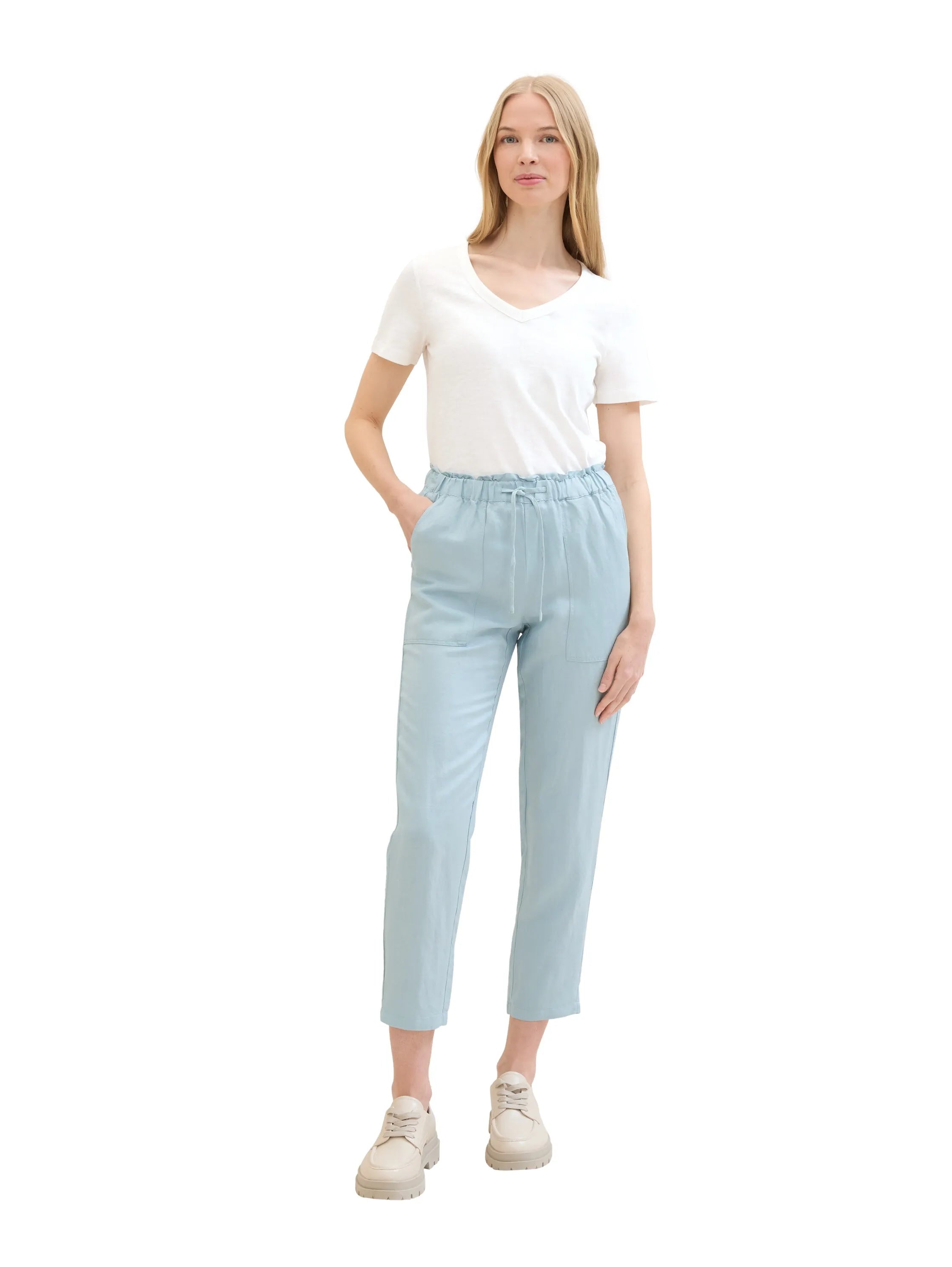 Tom Tailor Dusty Mint Blue Women Loose Trousers with Linen SKU: 1041914_30463 Image 03