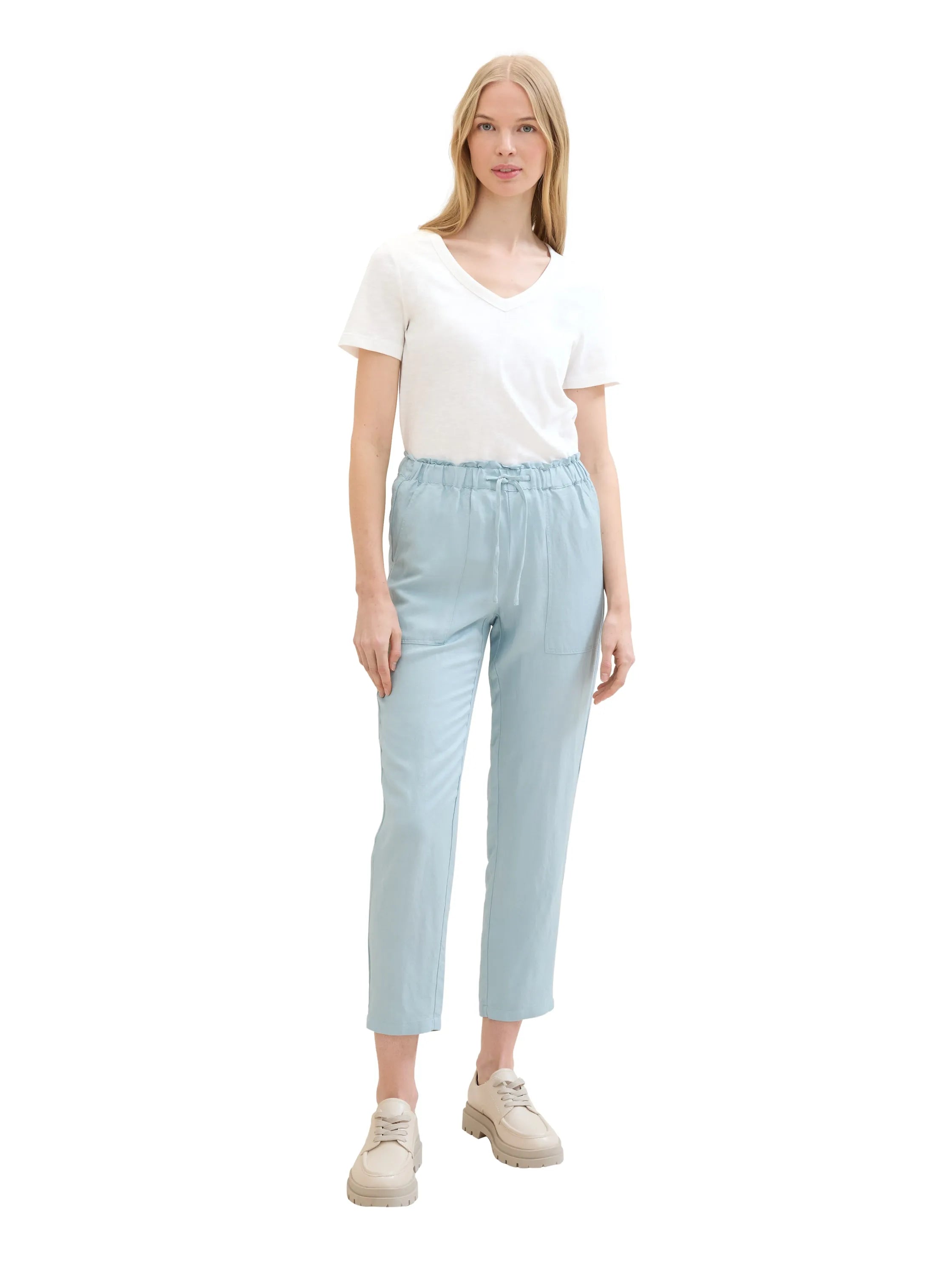 Tom Tailor Dusty Mint Blue Women Loose Trousers with Linen SKU: 1041914_30463 Image 06