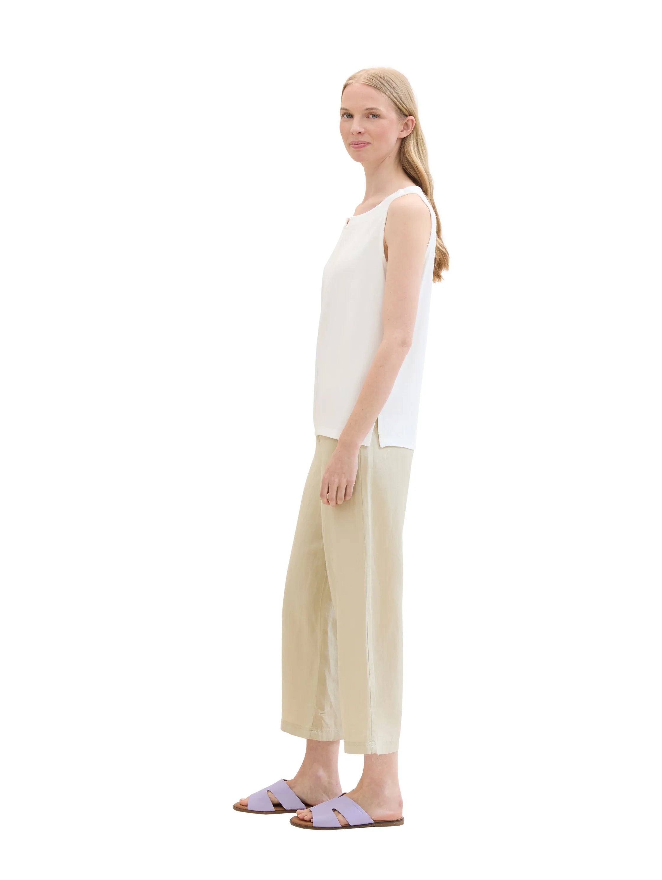 Tom Tailor Summer Beige Women Culotte Trousers with Linen SKU: 1041923_21650 Image 02