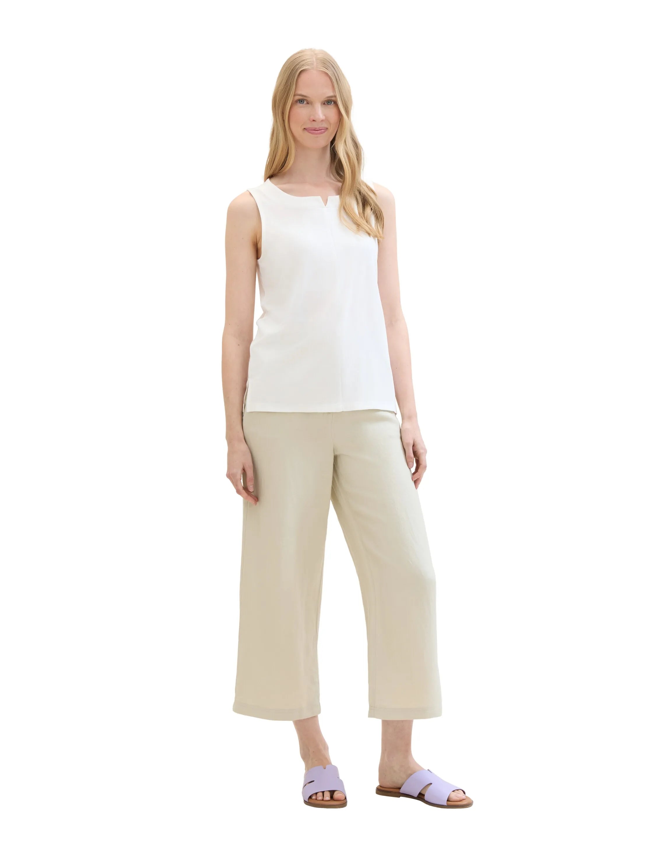 Tom Tailor Summer Beige Women Culotte Trousers with Linen SKU: 1041923_21650 Image 03