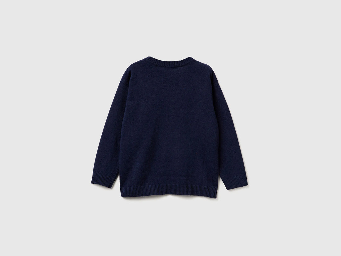 Benetton_Dark Blue_Sweater with Logo in Wool Blend_1041H102X_852_02