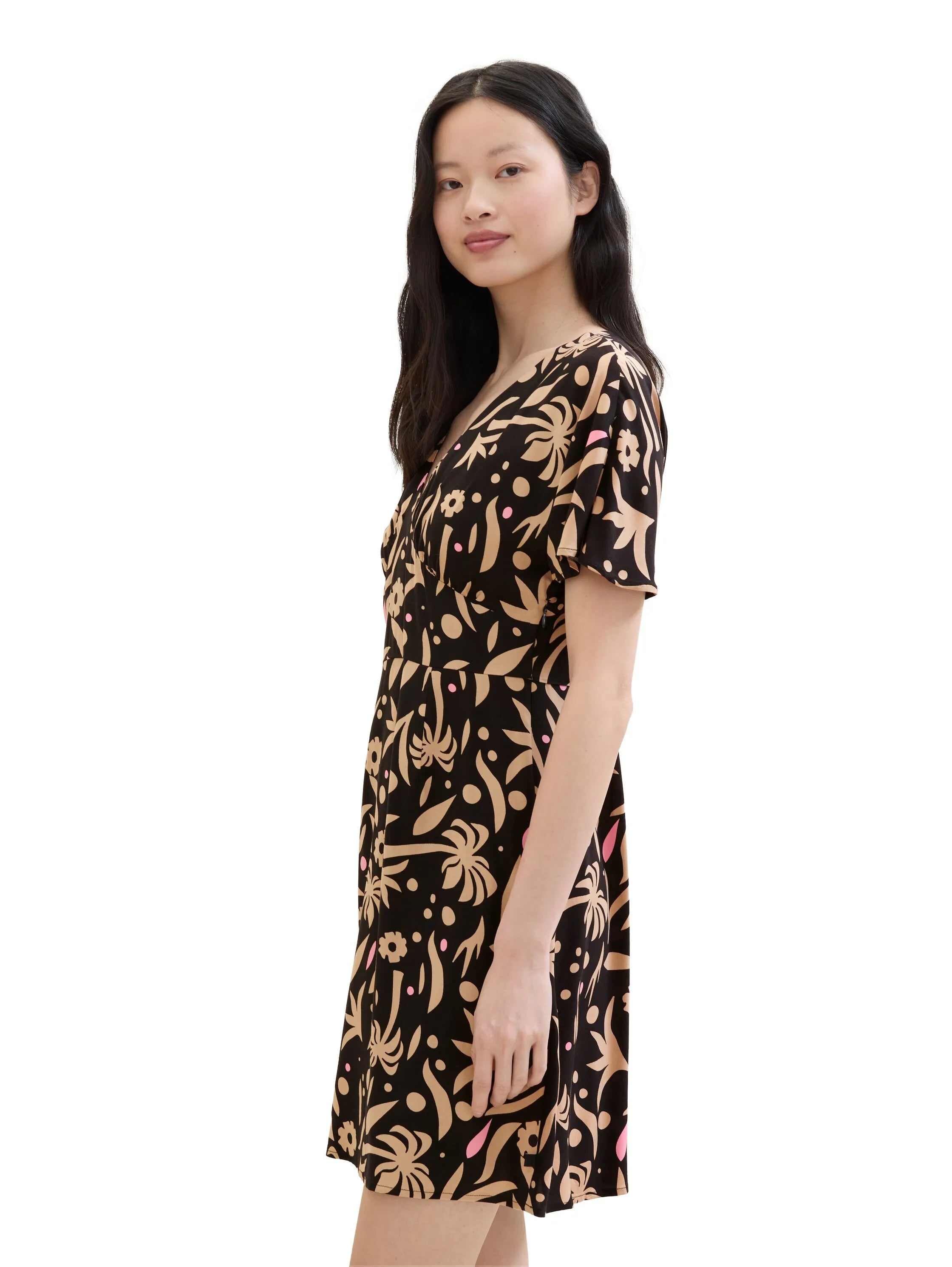 Denim Tom Tailor Black Tropical Print Women Mini Skater Dress SKU: 1042011_35339 Image 01