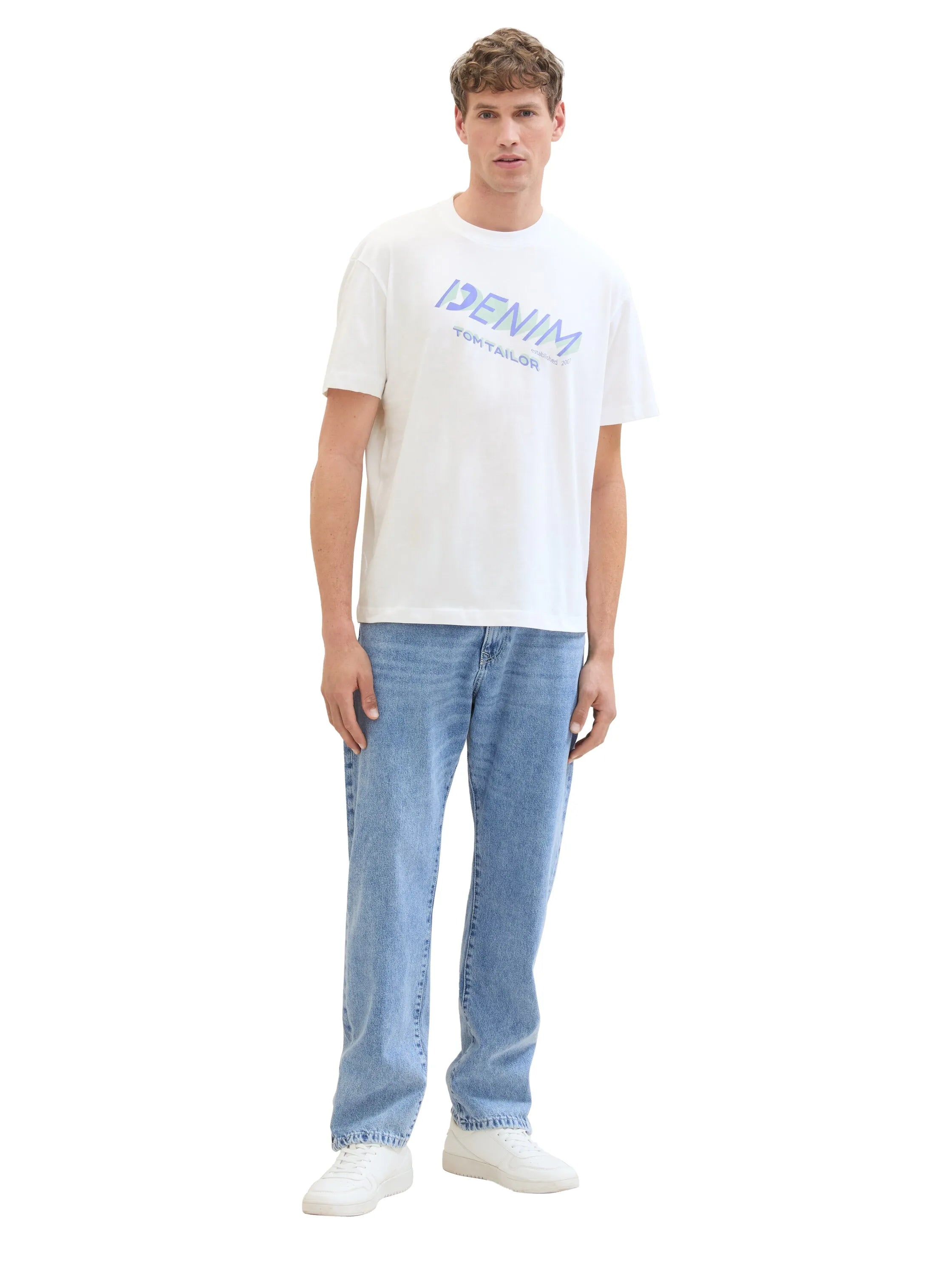 Denim Tom Tailor White Men T-Shirt with a Logo Print SKU: 1042037_20000 Image 02