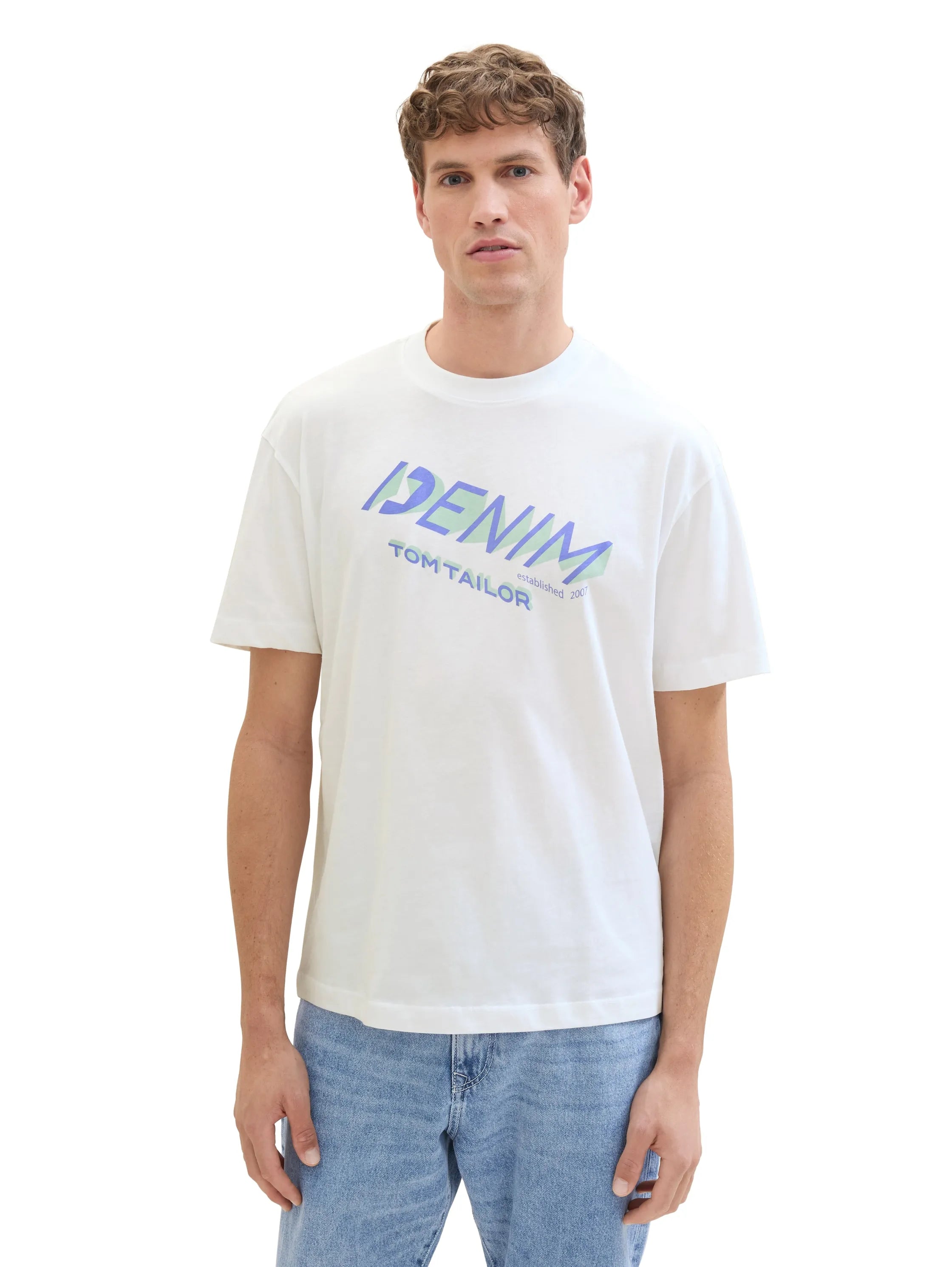 Denim Tom Tailor White Men T-Shirt with a Logo Print SKU: 1042037_20000 Image 06