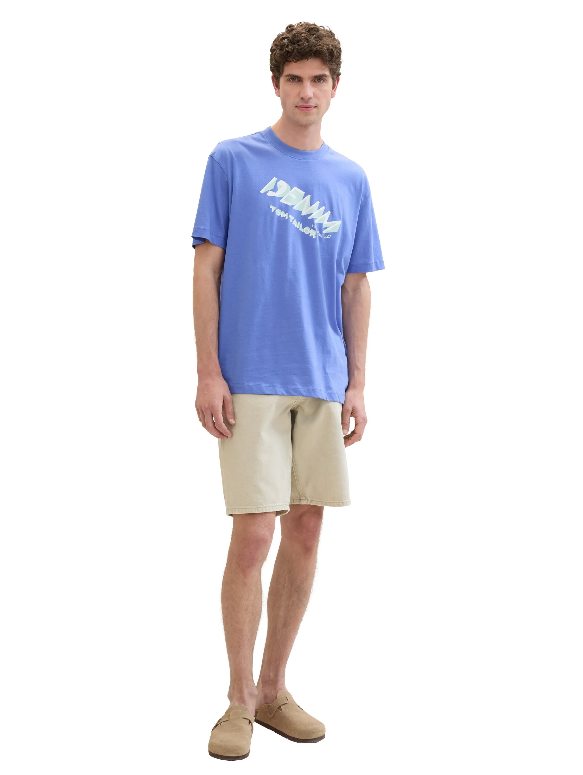 Denim Tom Tailor Blueberry Blue Men T-Shirt with a Logo Print SKU: 1042037_30104 Image 02