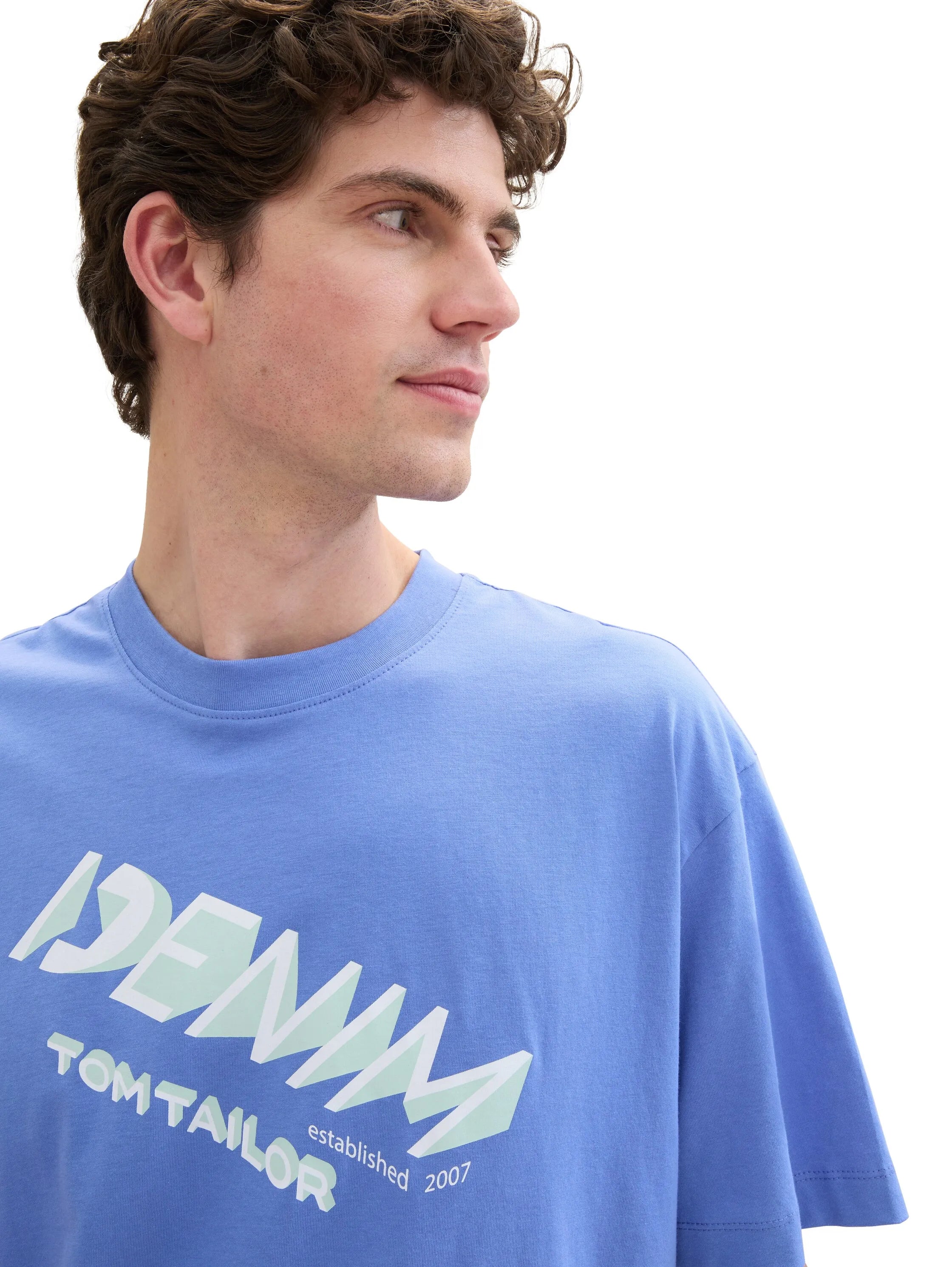 Denim Tom Tailor Blueberry Blue Men T-Shirt with a Logo Print SKU: 1042037_30104 Image 06