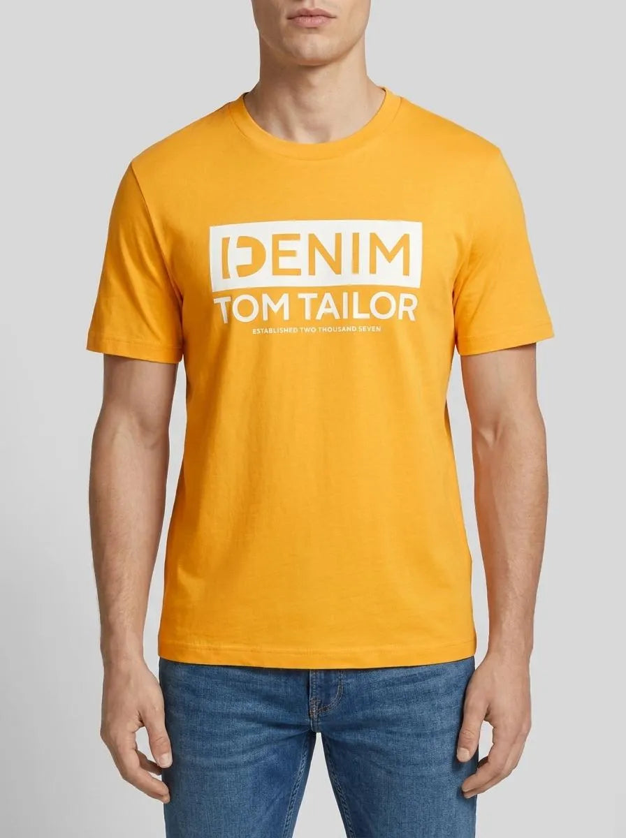 Denim Tom Tailor Orange Yellow Men T-Shirt with a Logo Print SKU: 1042070_22502 Image 00