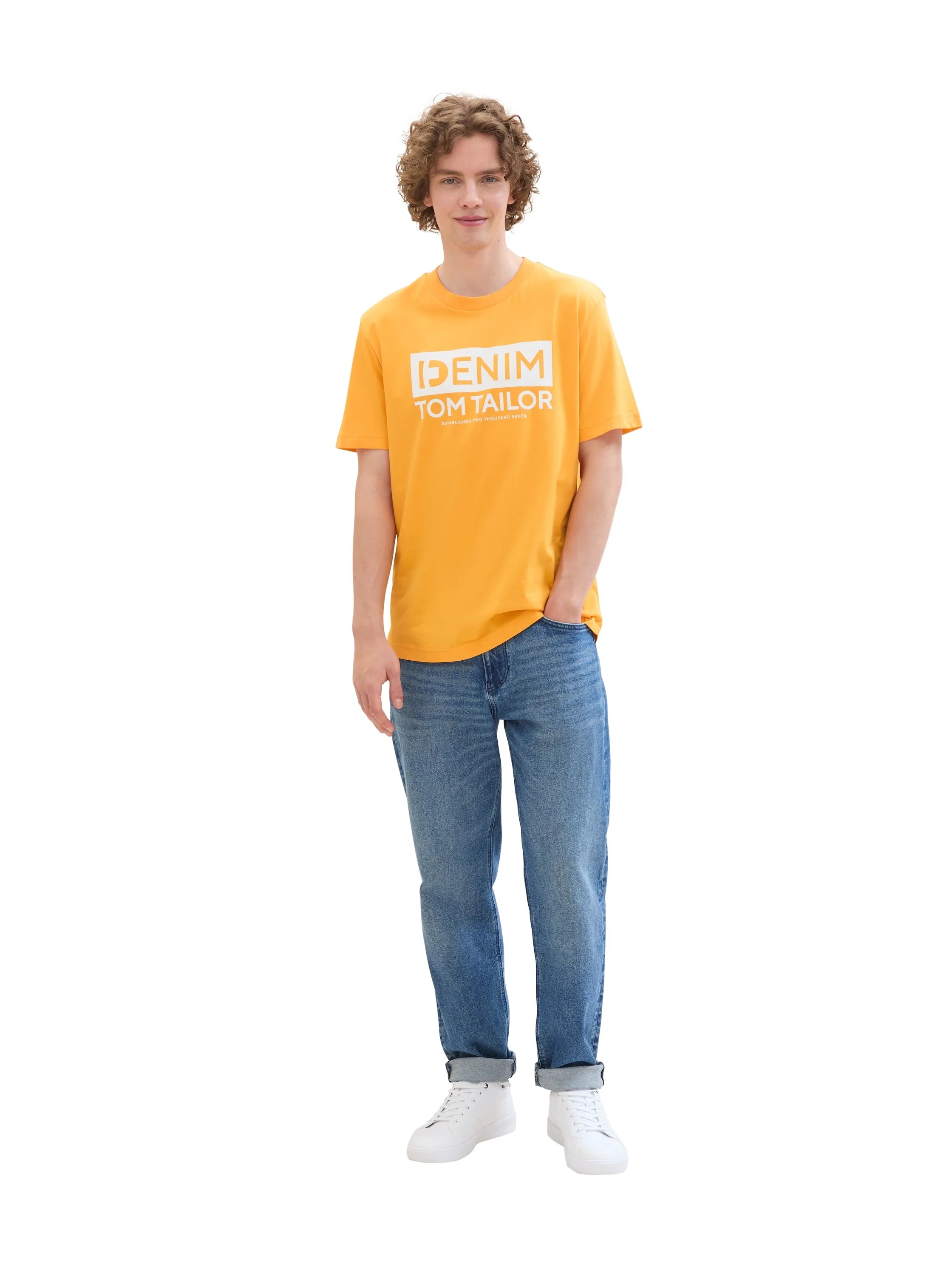 Denim Tom Tailor Orange Yellow Men T-Shirt with a Logo Print SKU: 1042070_22502 Image 02