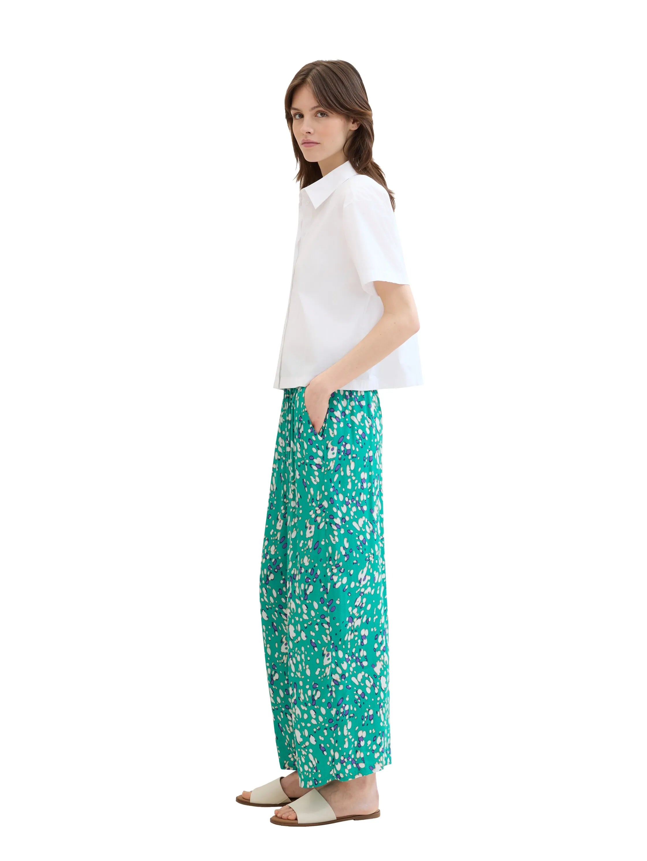 Denim Tom Tailor Abstract Green Dot Print Women Flowing Culottes with a Print SKU: 1042085_35333 Image 02