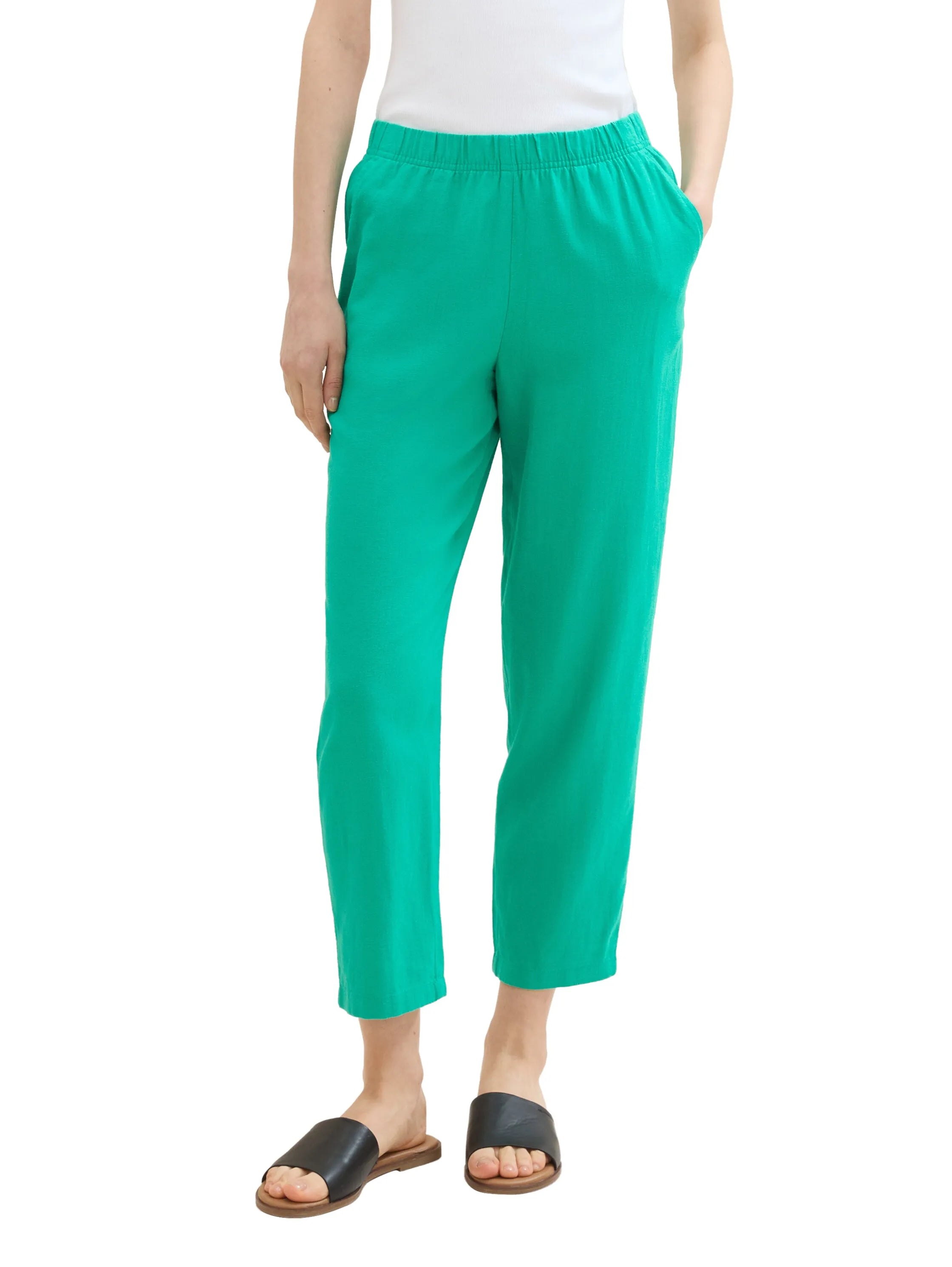 Denim Tom Tailor Bright Green Women Tapered Trousers with Linen SKU: 1042094_35363 Image 01