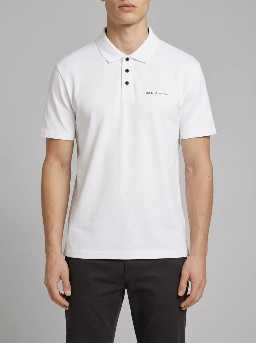 Denim Tom Tailor White Men Relaxed Polo Shirt with a Logo Print SKU: 1042109_20000 Image 00