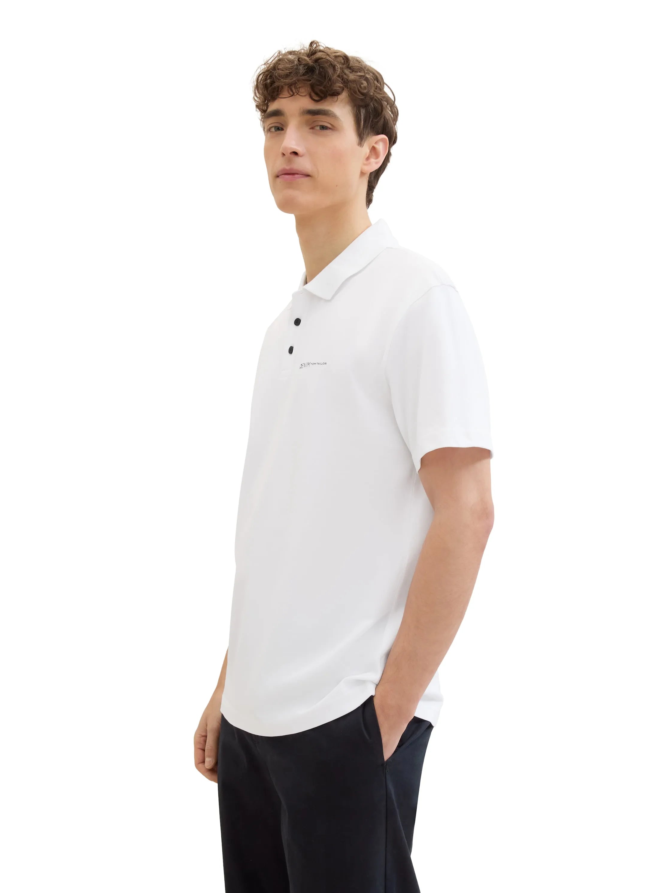 Denim Tom Tailor White Men Relaxed Polo Shirt with a Logo Print SKU: 1042109_20000 Image 01
