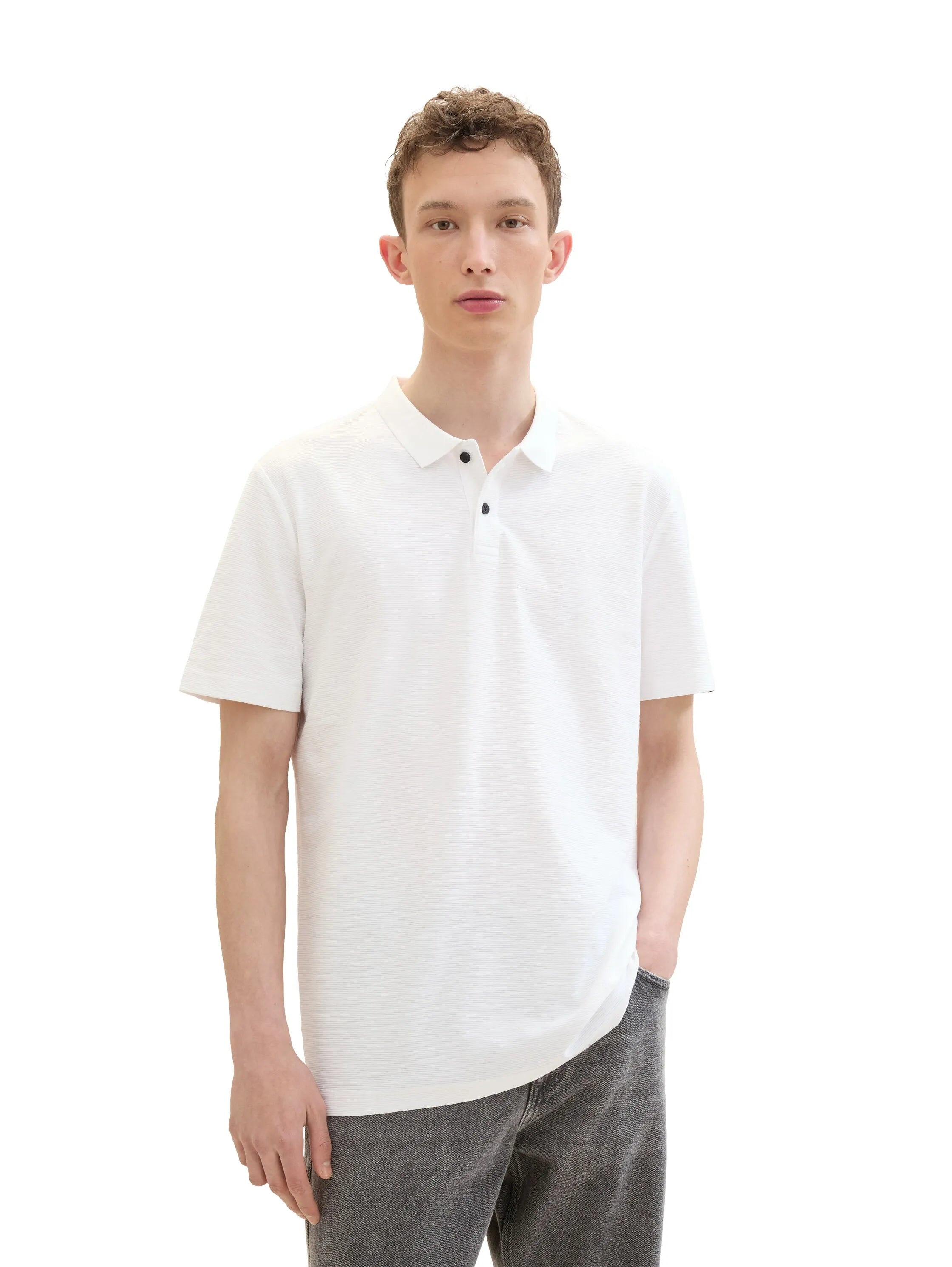 Denim Tom Tailor White Men Textured Polo Shirt SKU: 1042111_20000 Image 05