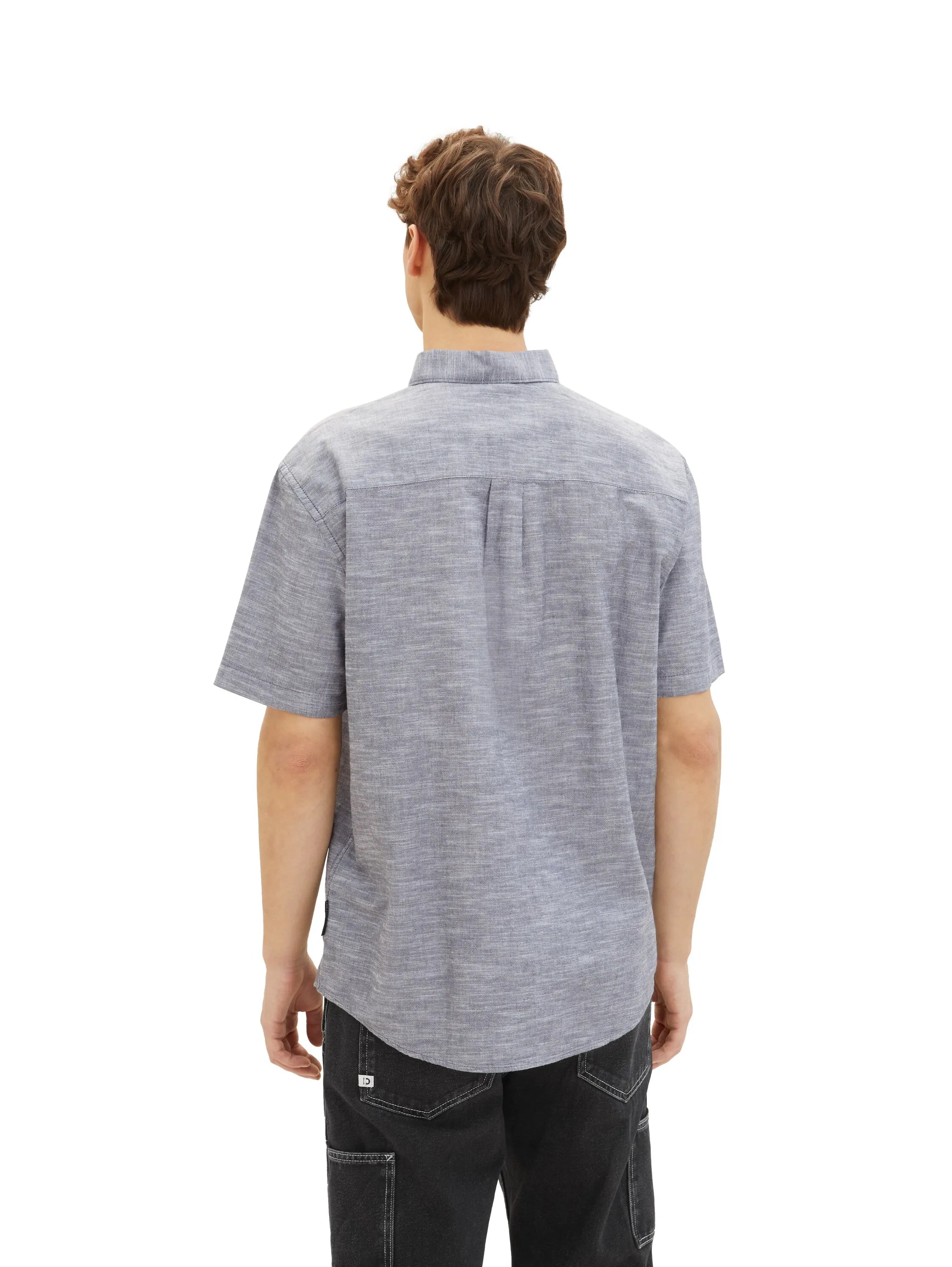 Denim Tom Tailor Coal Grey White Chambray Men Basic Short-Sleeved Shirt SKU: 1042120_29676 Image 03