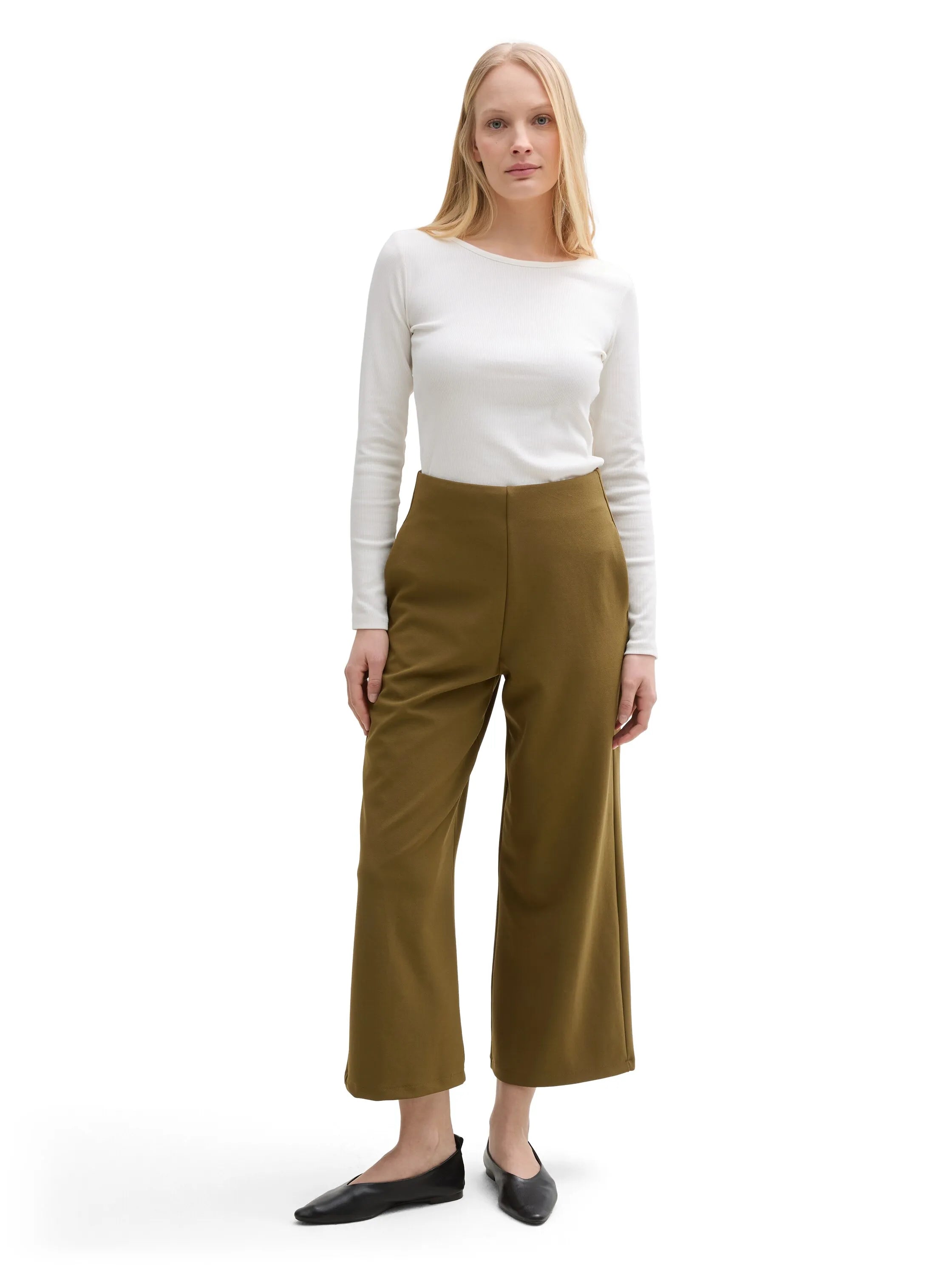 Denim Tom Tailor Golden Olive Green Women High-Waisted Culotte Trousers SKU: 1042304_10370 Image 03