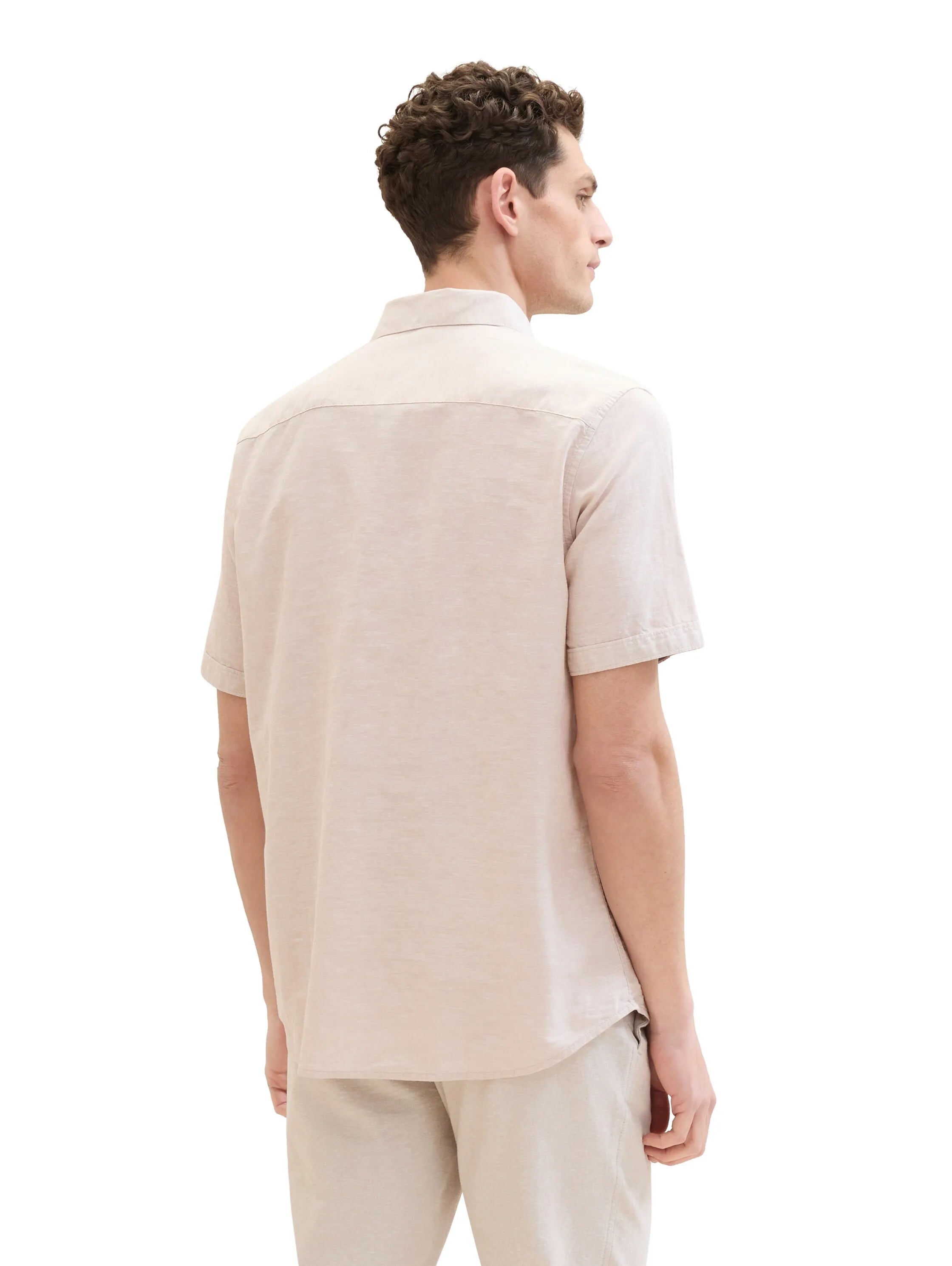 Tom Tailor Caramel Beige Chambray Men Regular Short-Sleeved Shirt SKU: 1042351_31235 Image 03