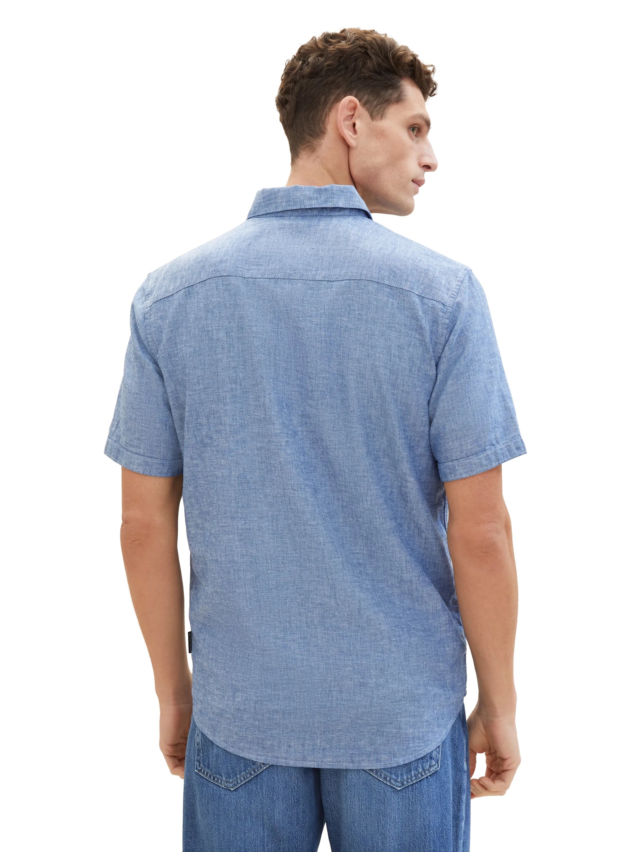 Tom Tailor Leasure Blue Chambray Men Regular Short-Sleeved Shirt SKU: 1042351_34922 Image 03