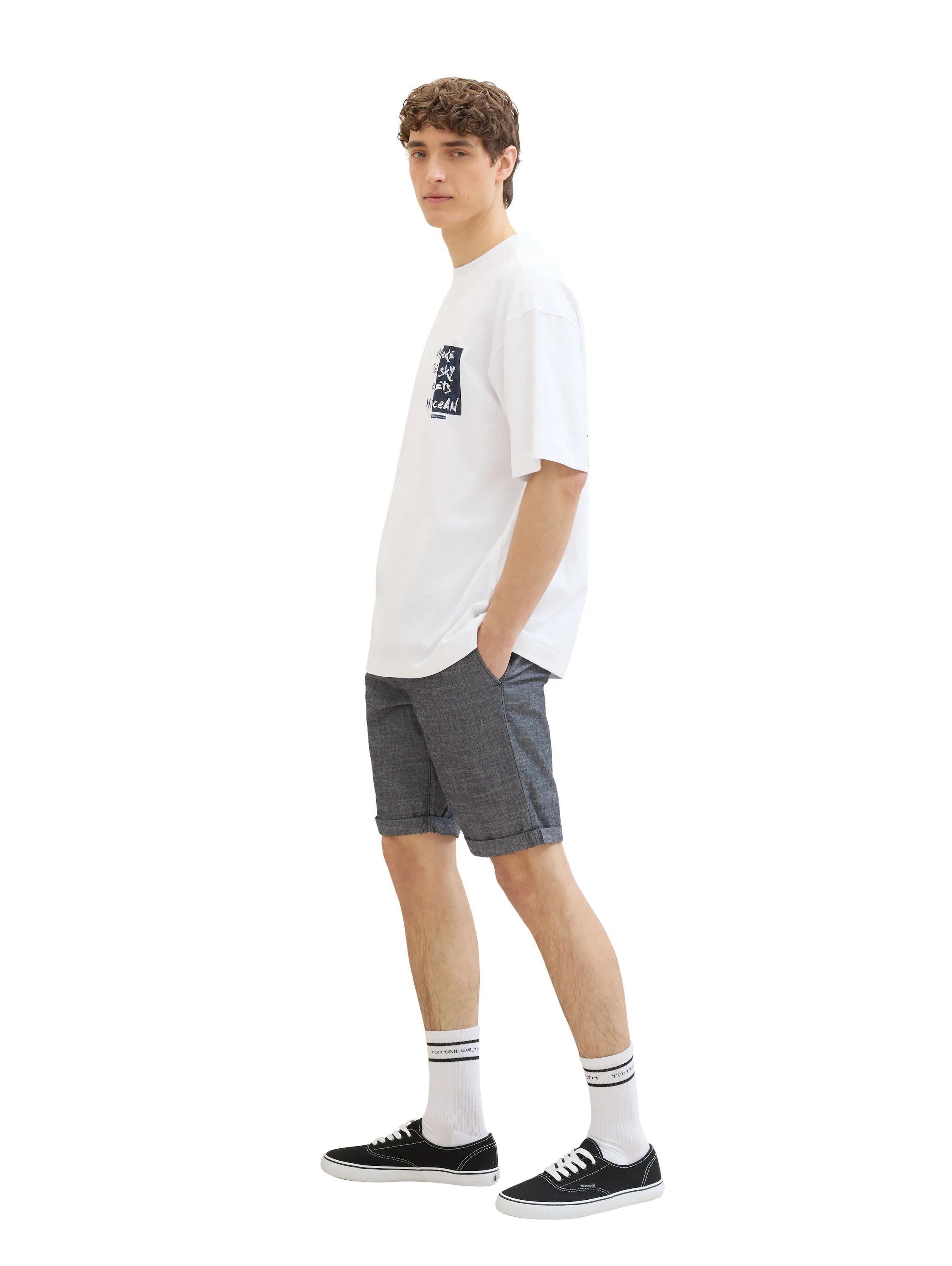 Denim Tom Tailor Dark Navy Chambray Men Regular Chambray Shorts SKU: 1042431_35762 Image 02