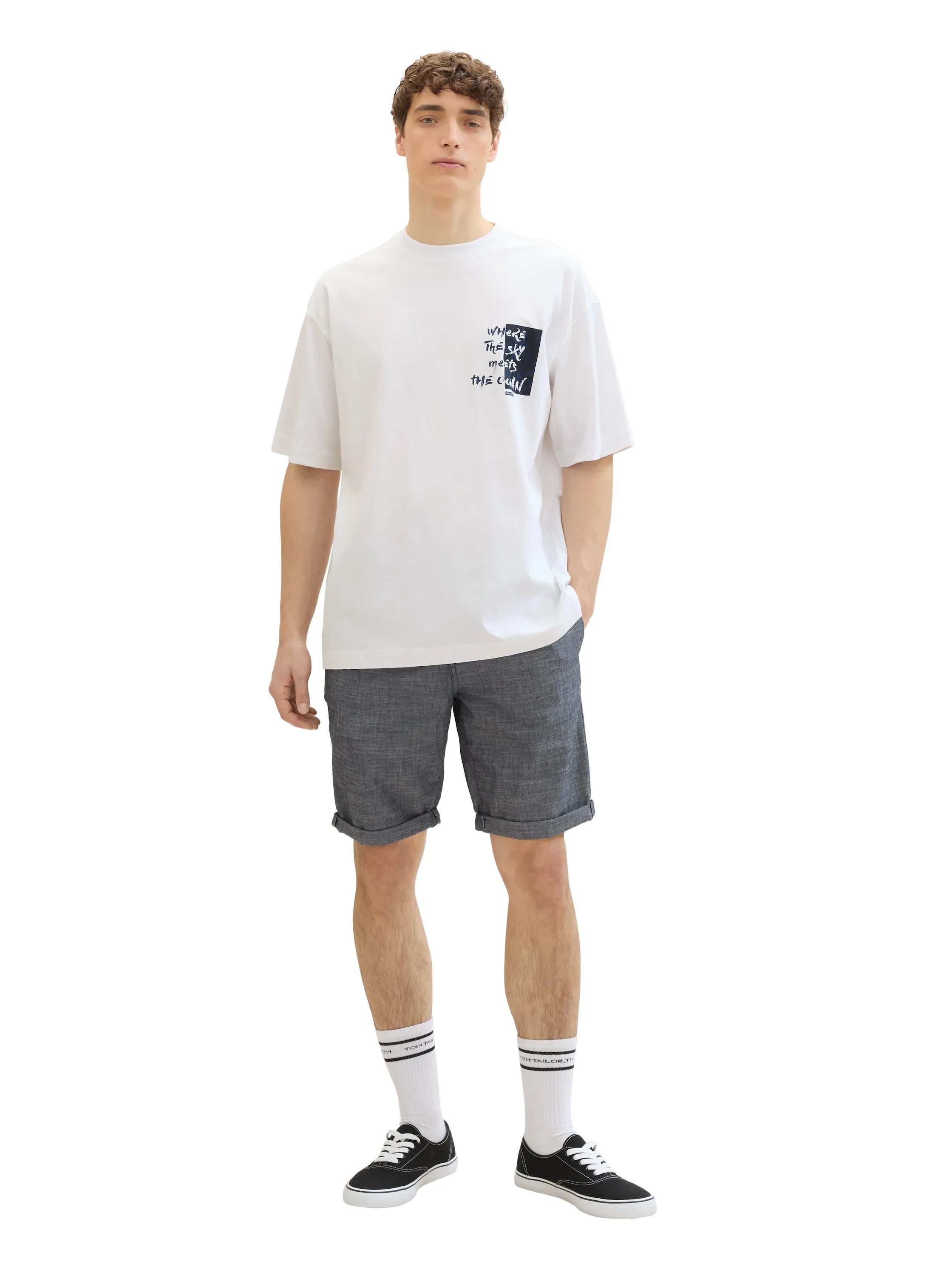 Denim Tom Tailor Dark Navy Chambray Men Regular Chambray Shorts SKU: 1042431_35762 Image 03