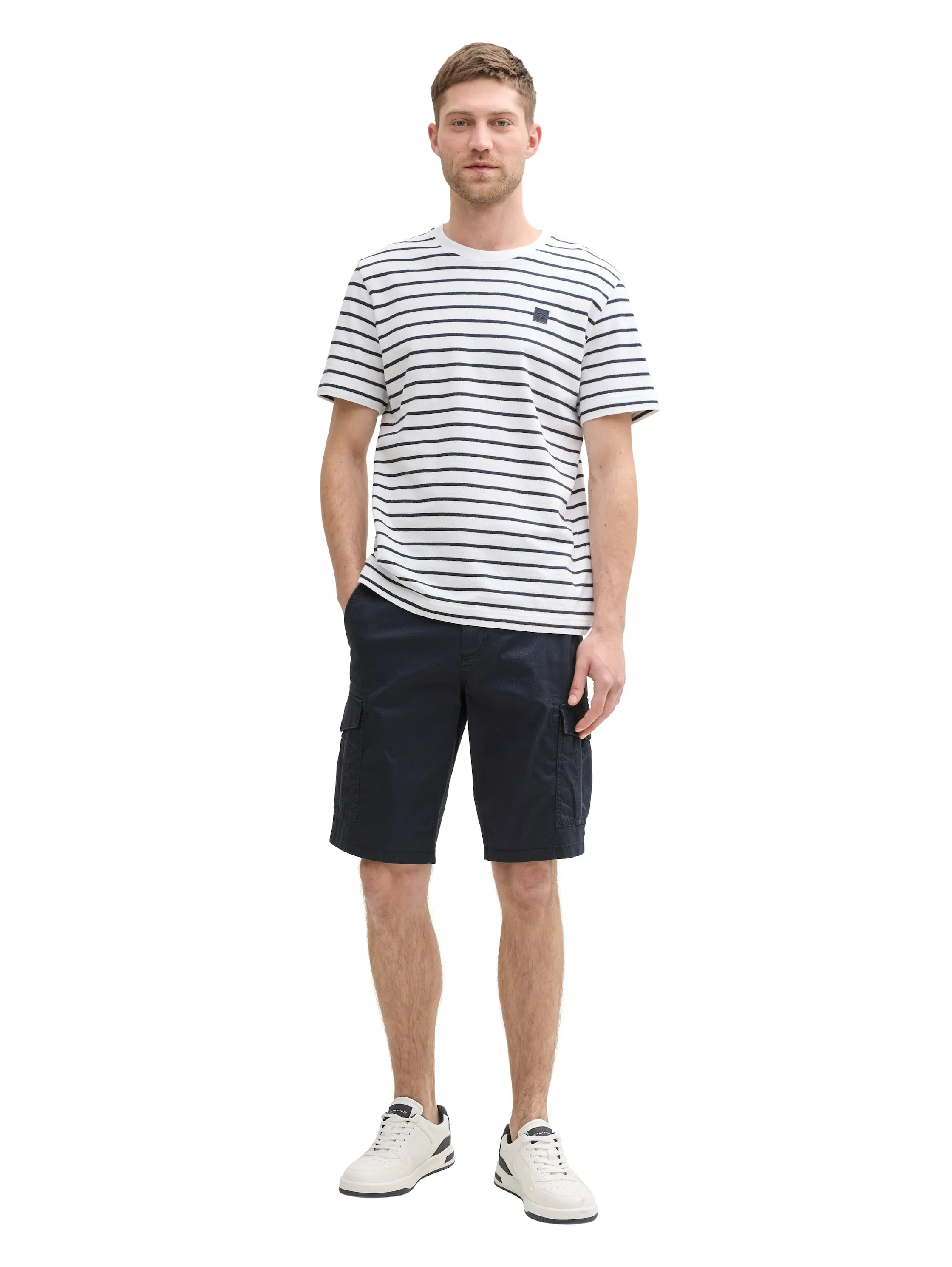 Tom Tailor Navy Triangle Print Men Cargo Shorts with Pockets SKU: 1044709_37213 Image 04