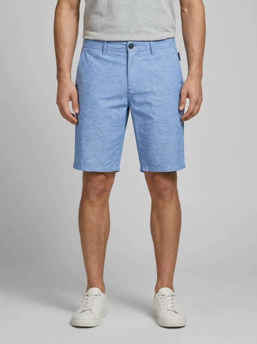 Tom Tailor Sapphire Blue Chambray Men Slim Chino Shorts with Linen Content SKU: 1044712_37199 Image 00