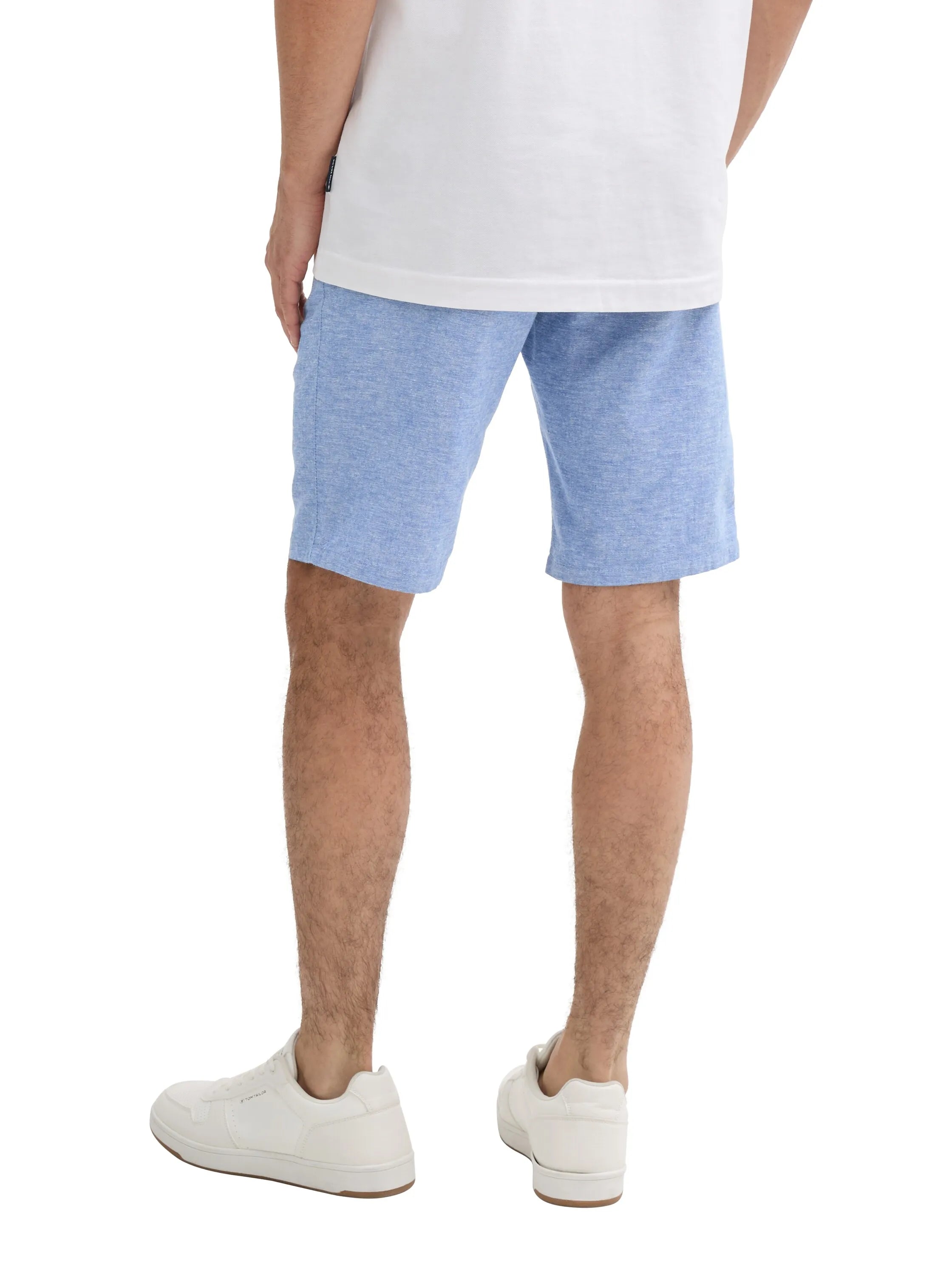 Tom Tailor Sapphire Blue Chambray Men Slim Chino Shorts with Linen Content SKU: 1044712_37199 Image 02