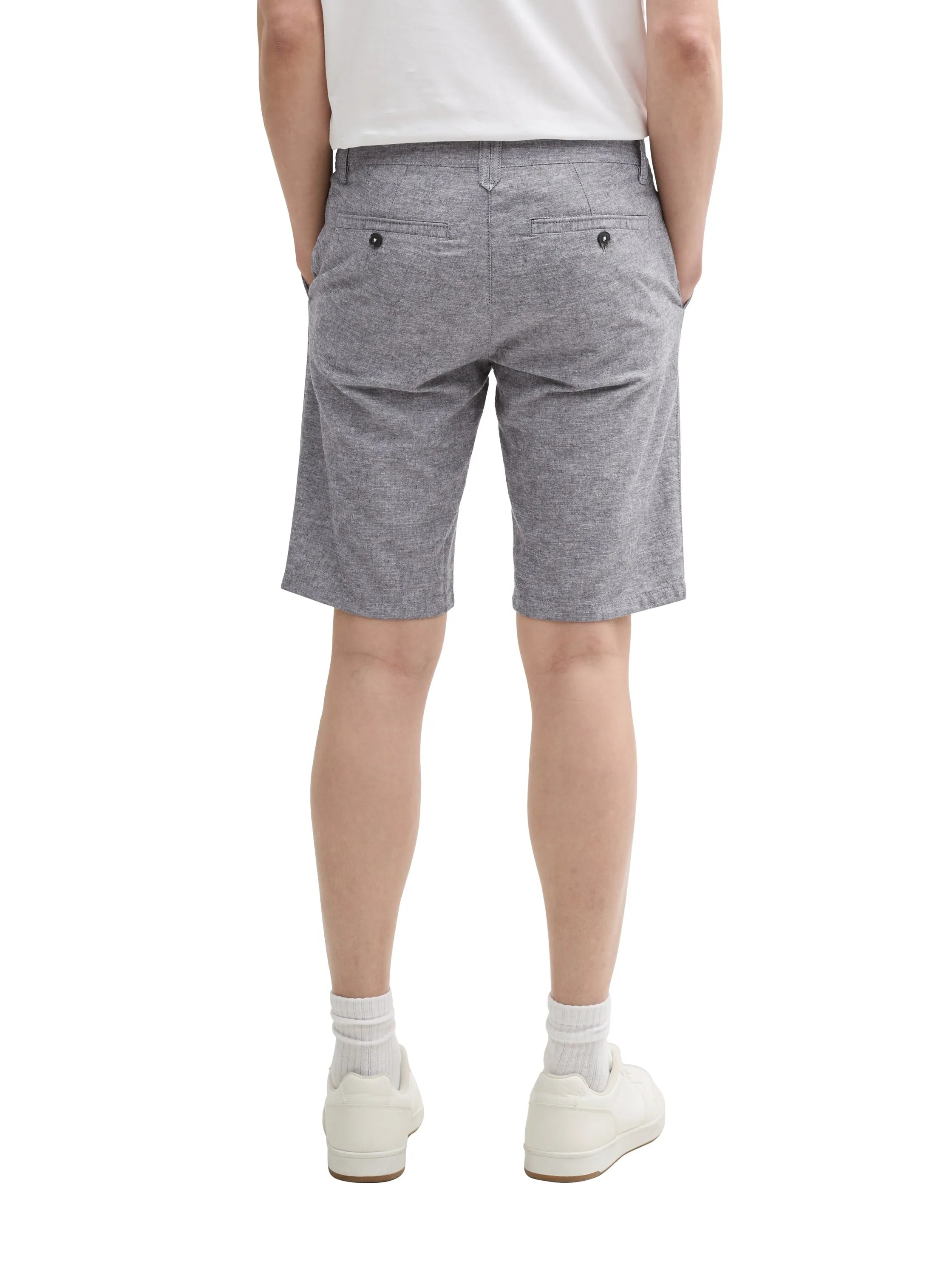 Tom Tailor Tarmac Grey Chambray Men Slim Chino Shorts with Linen Content SKU: 1044712_37200 Image 02