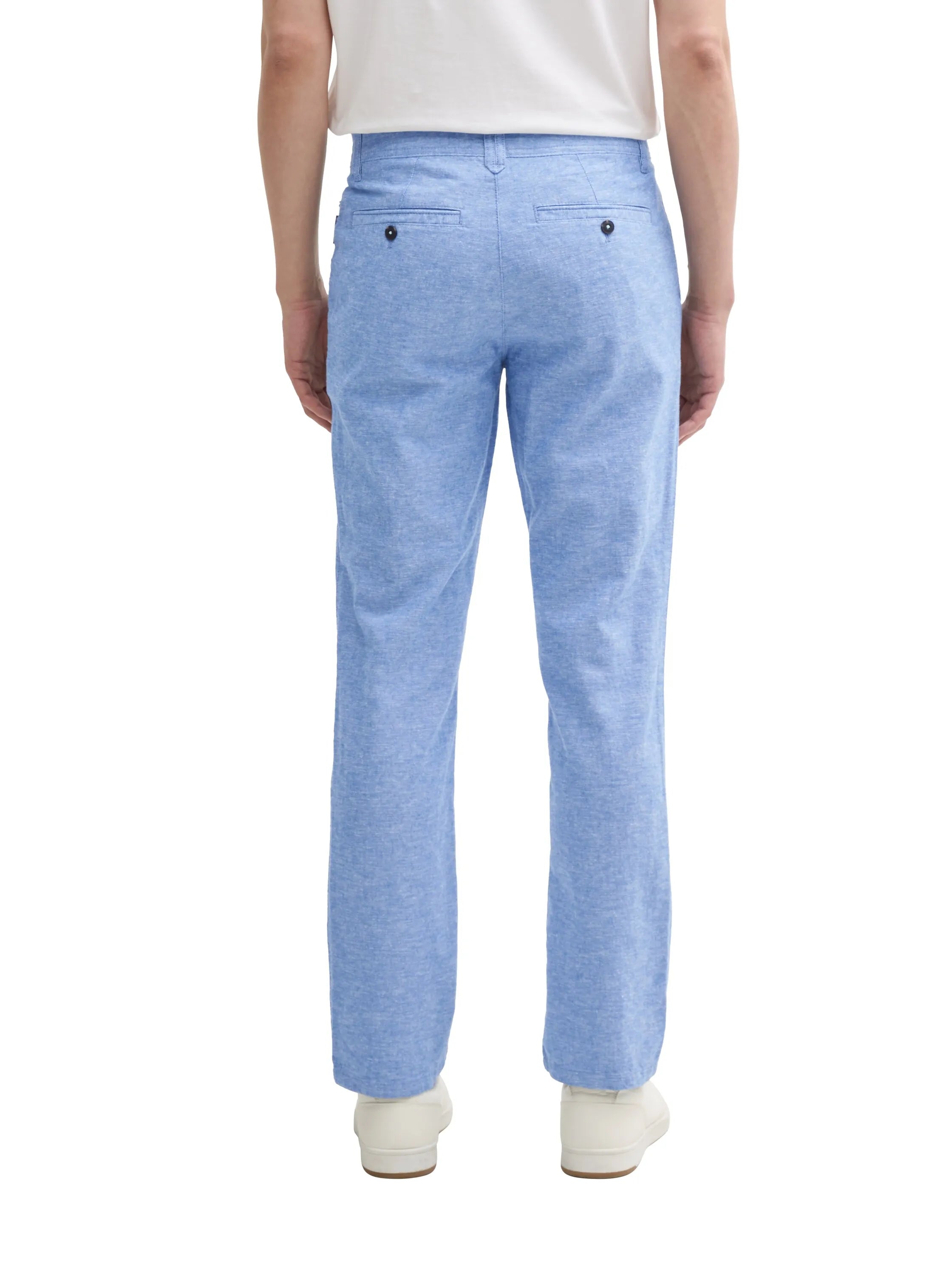 Tom Tailor Sapphire Blue Chambray Men Regular Chino Trousers with Linen Content SKU: 1044713_37199 Image 02
