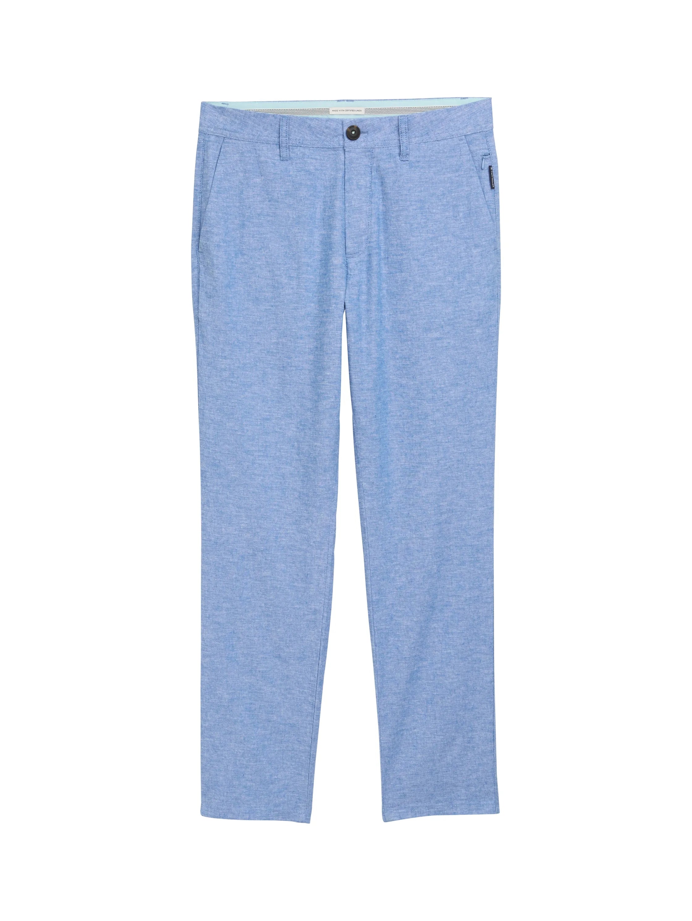 Tom Tailor Sapphire Blue Chambray Men Regular Chino Trousers with Linen Content SKU: 1044713_37199 Image 06