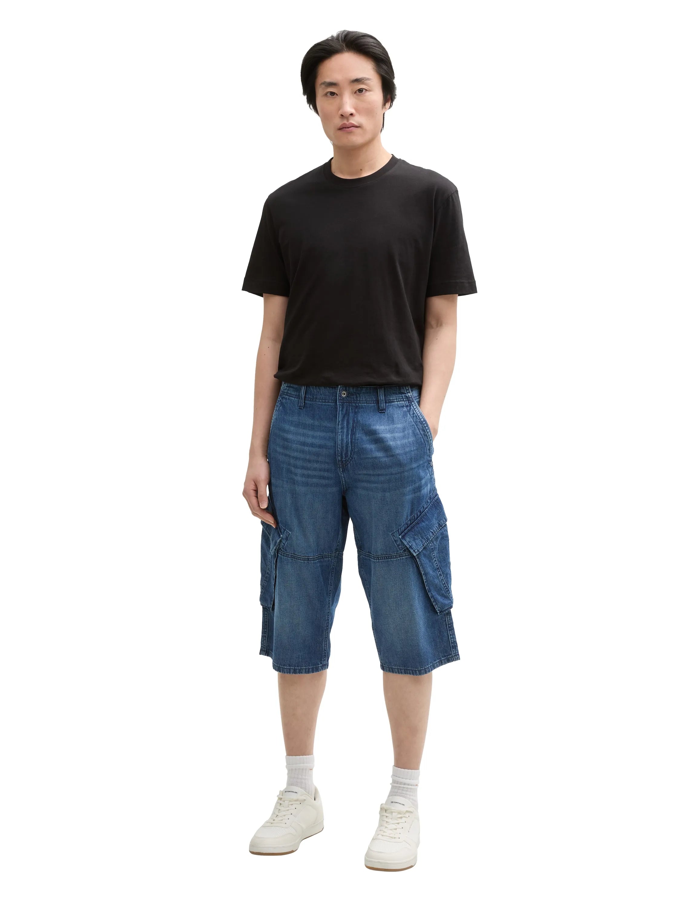 Tom Tailor Used Dark Stone Blue Denim Men Ttmorris Relaxed Overknee Jeans Shorts SKU: 1044977_32191 Image 04