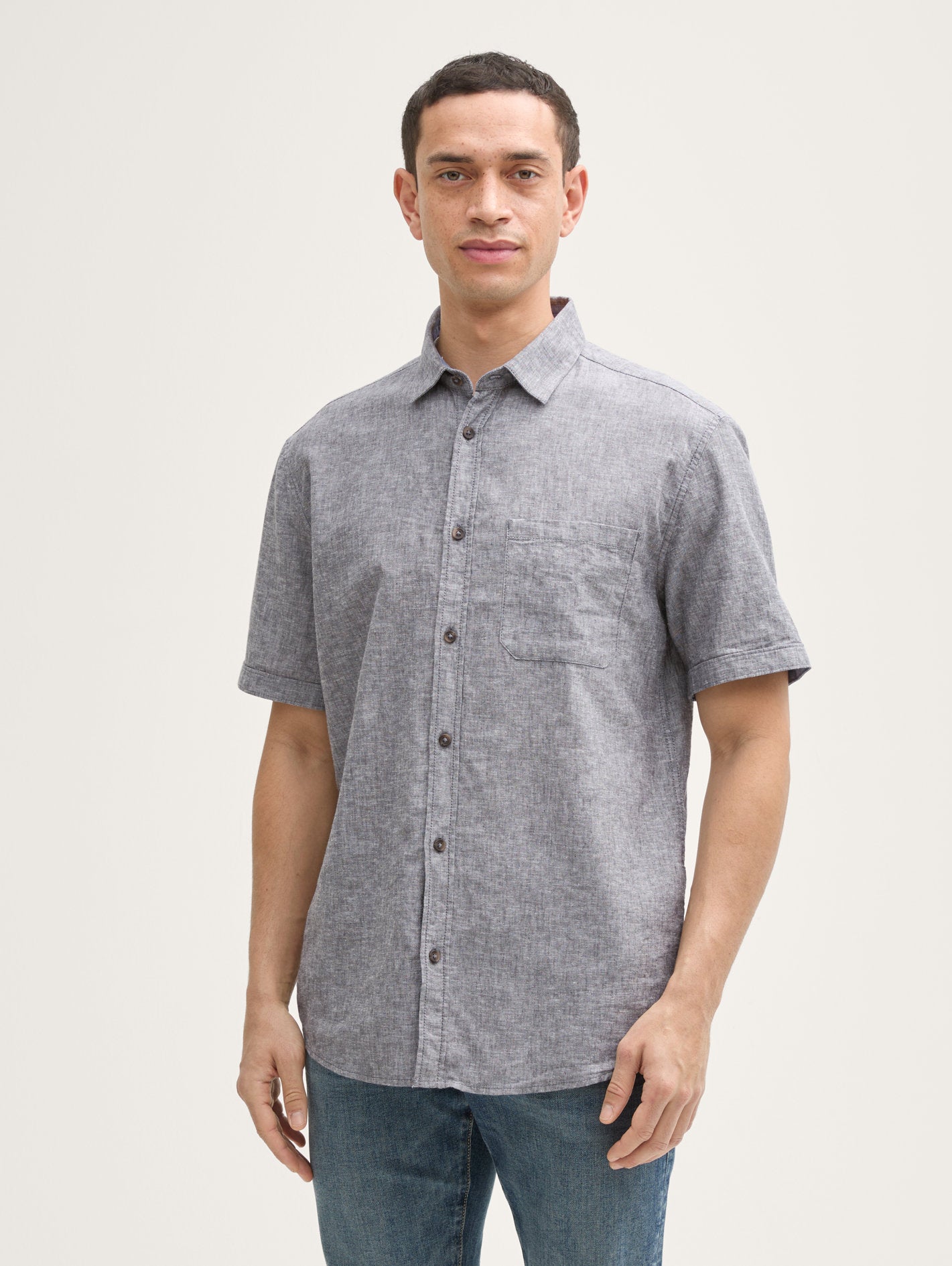 Tom Tailor_Regular Fit Short Sleeve Shirt with Linen Content_1045098_37200_01