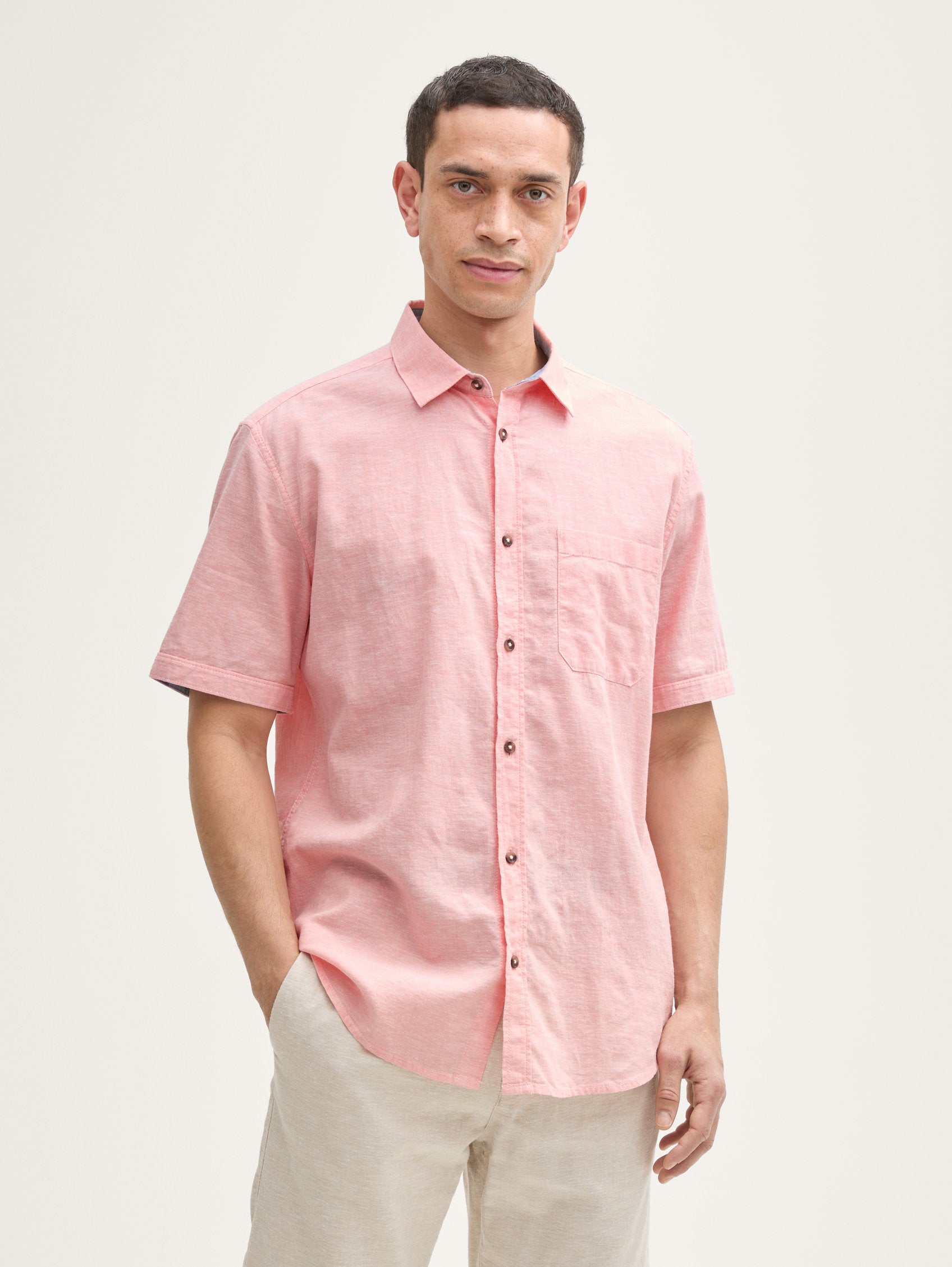 Tom Tailor_Regular Fit Short Sleeve Shirt with Linen Content_1045098_37201_01
