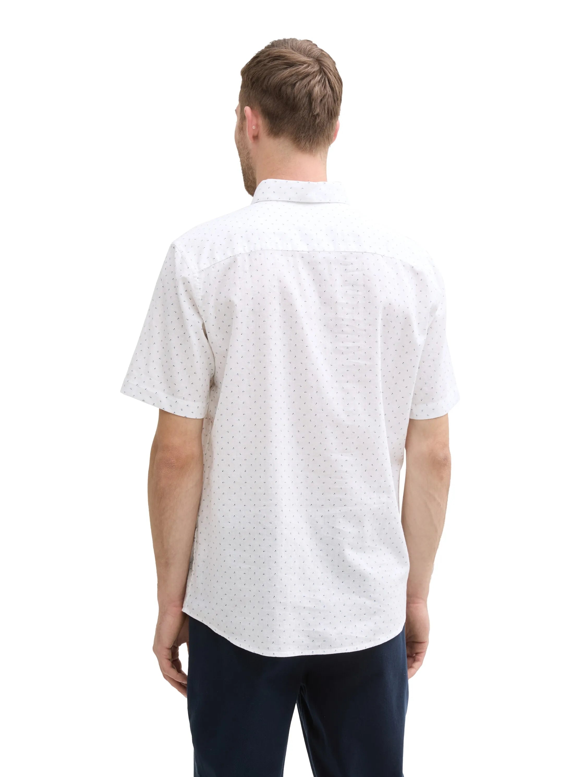 Tom Tailor White Dot Design Men Regular Fit Short-Sleeved Shirt with Linen Content in a Polka Dot Pattern SKU: 1045099_37330 Image 02