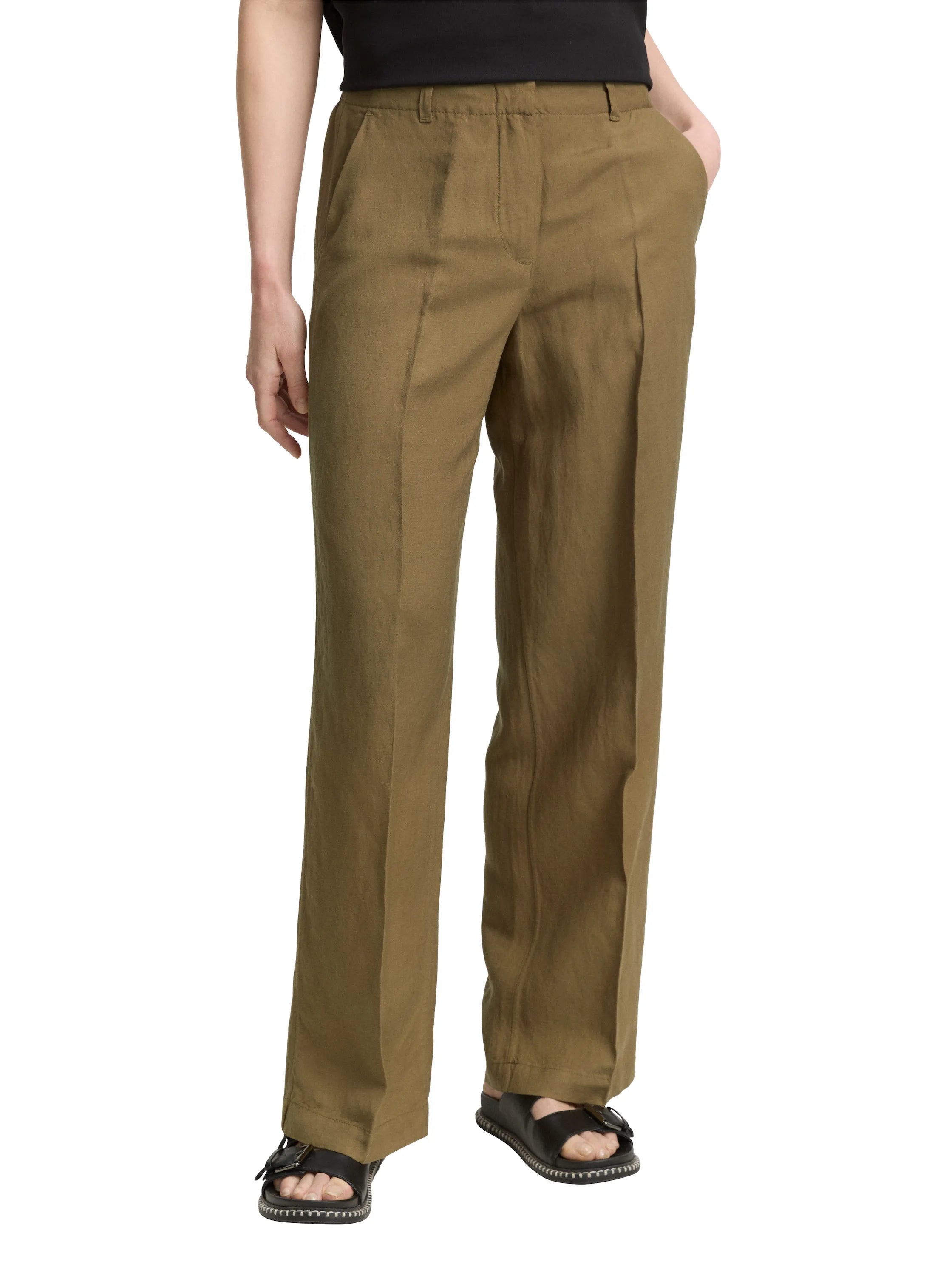 Tom Tailor Nutria Olive Women Ttlea Wide Leg Trousers with Linen Content SKU: 1045768_15664 Image 01