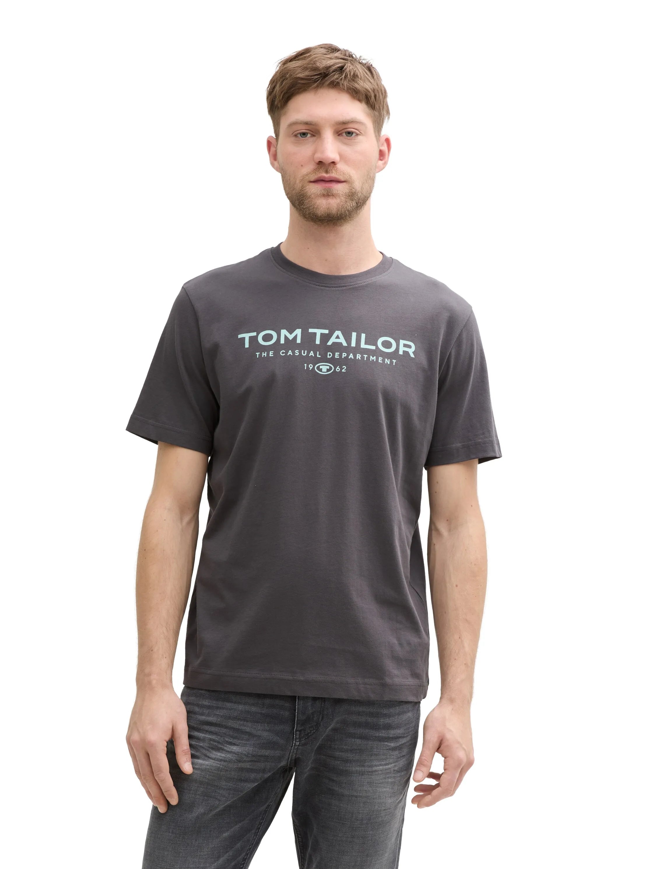 Tom Tailor Tarmac Grey Men Cotton T-Shirt with Logo Print SKU: 1045773_10899 Image 04