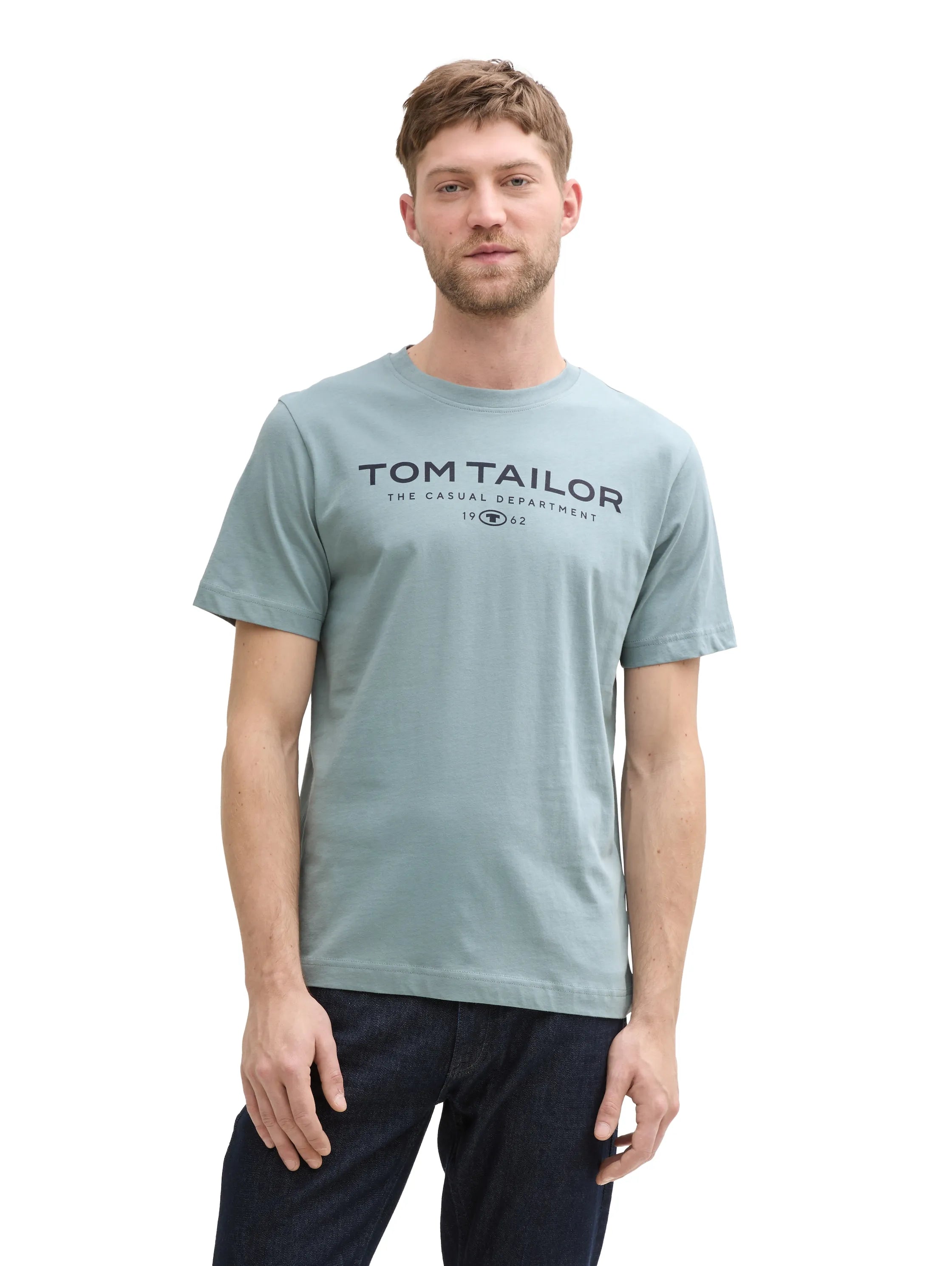 Tom Tailor Grey Mint Men Cotton T-Shirt with Logo Print SKU: 1045773_27475 Image 04