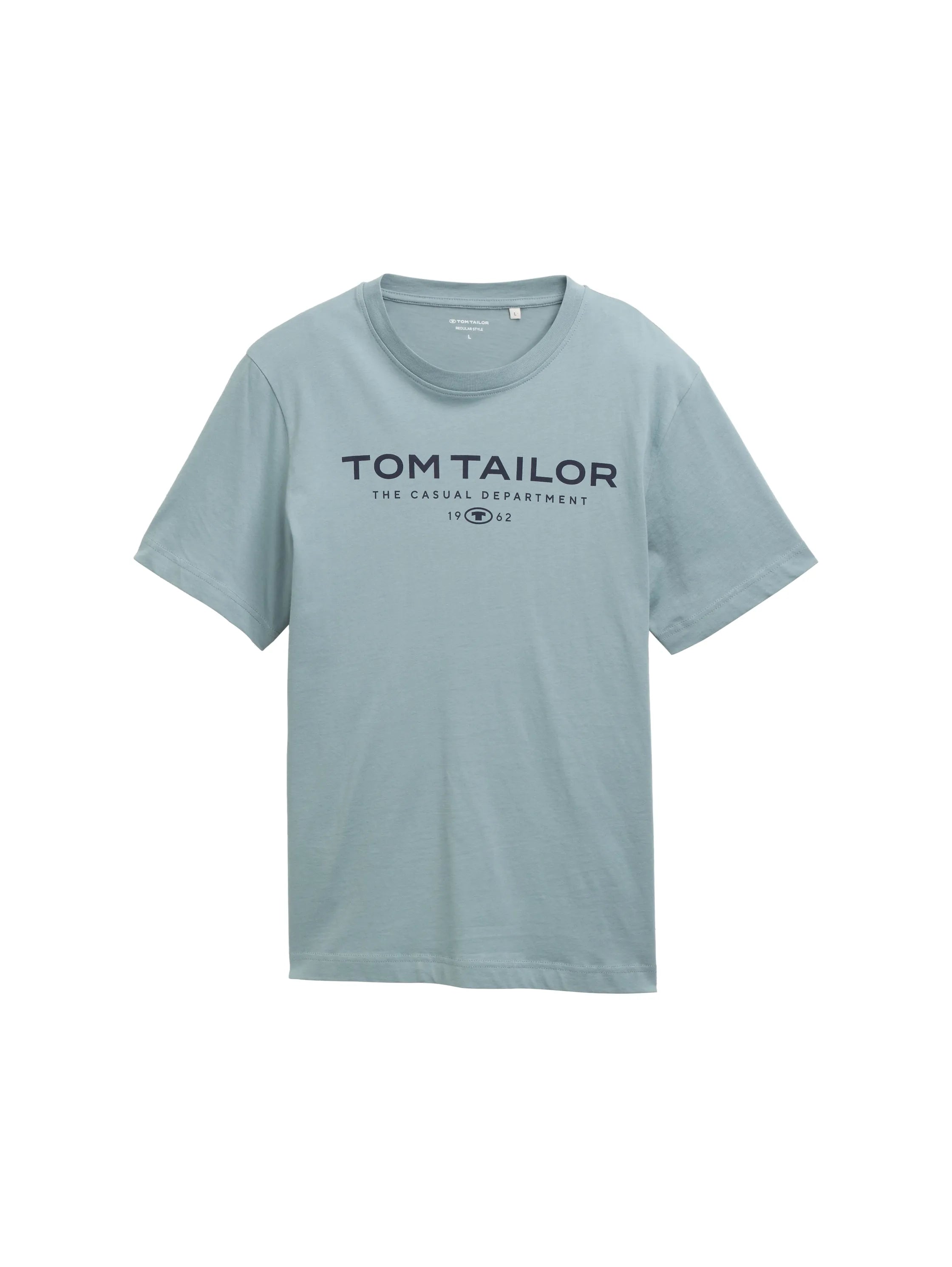 Tom Tailor Grey Mint Men Cotton T-Shirt with Logo Print SKU: 1045773_27475 Image 06