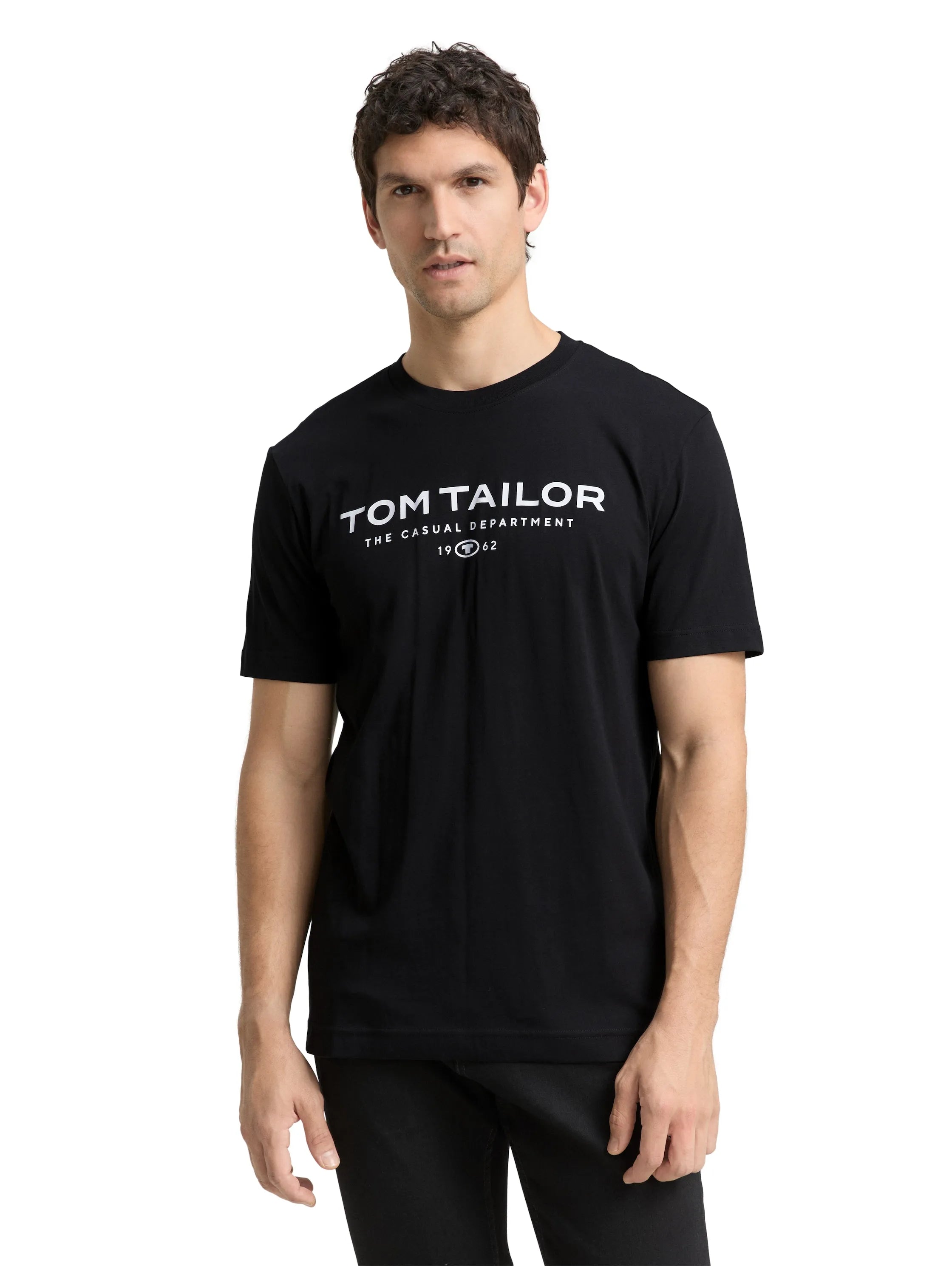 Tom Tailor Black Men Cotton T-Shirt with Logo Print SKU: 1045773_29999 Image 03