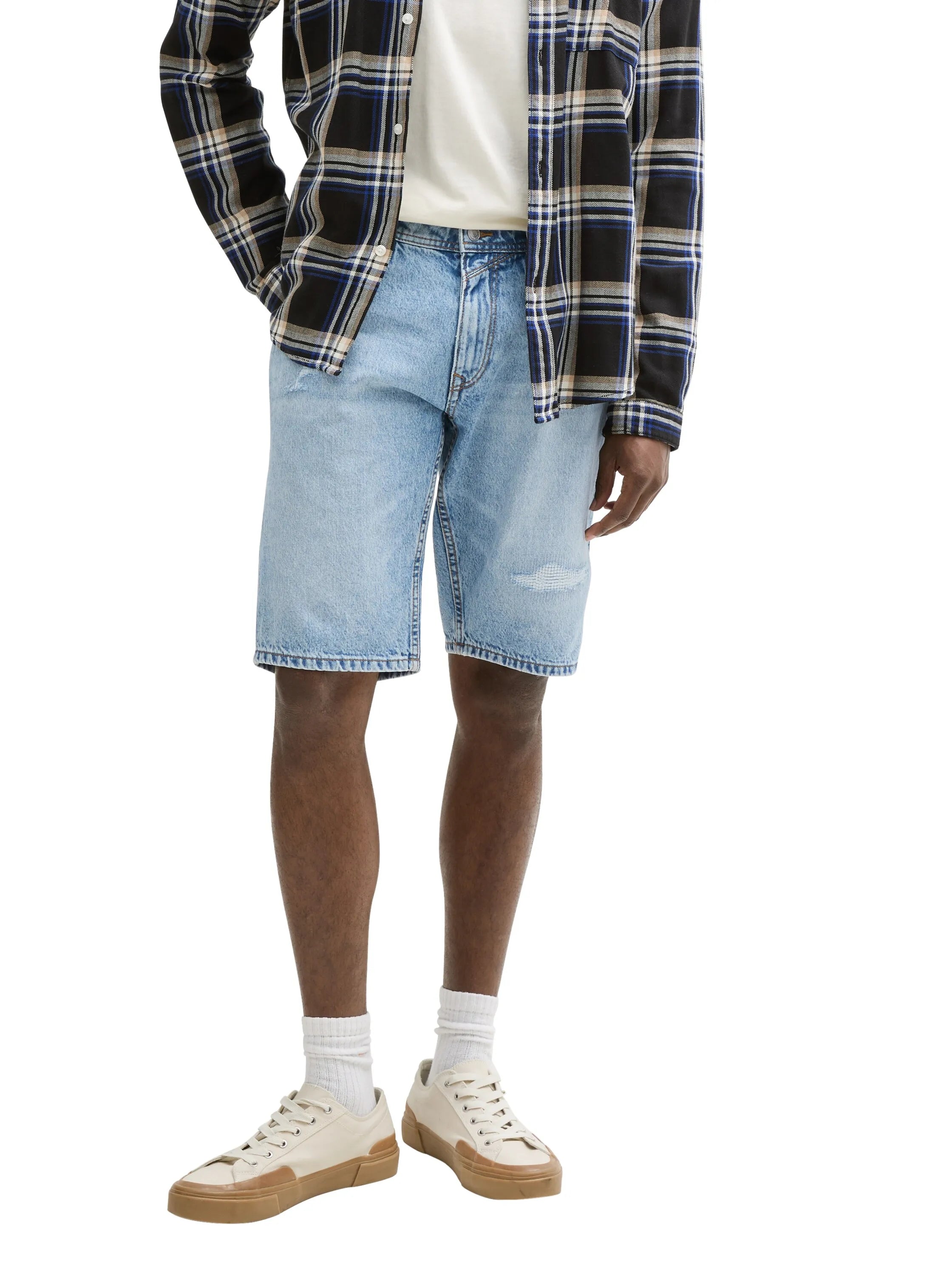 Denim Tom Tailor Destroyed Light Stone Blue Denim Men Ttpiers Slim Destroyed Jeans Shorts SKU: 1046278_10122 Image 01