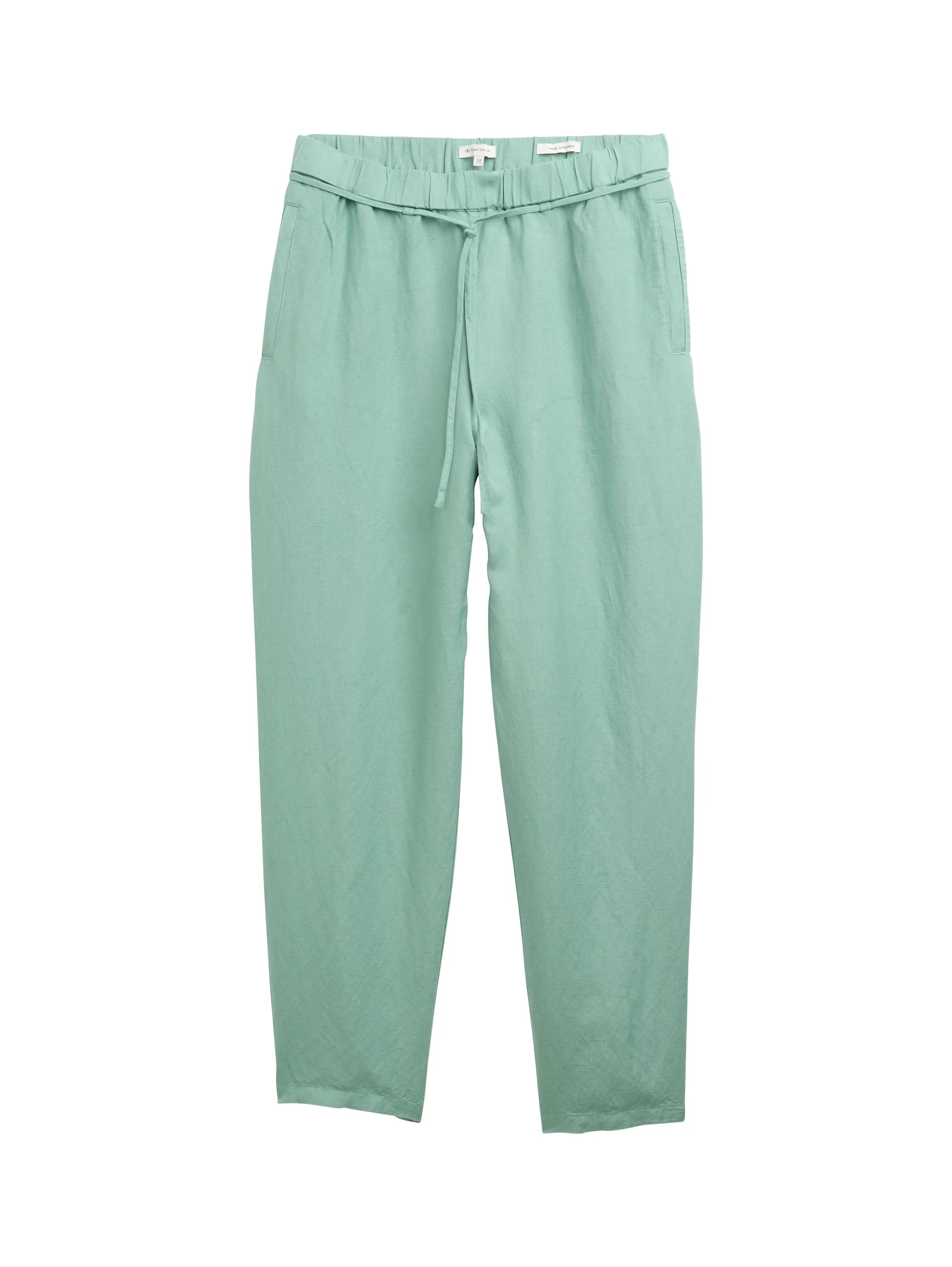 Tom Tailor Faded Green Women Loose Slim Trousers with Linen Content SKU: 1046498_13010 Image 01