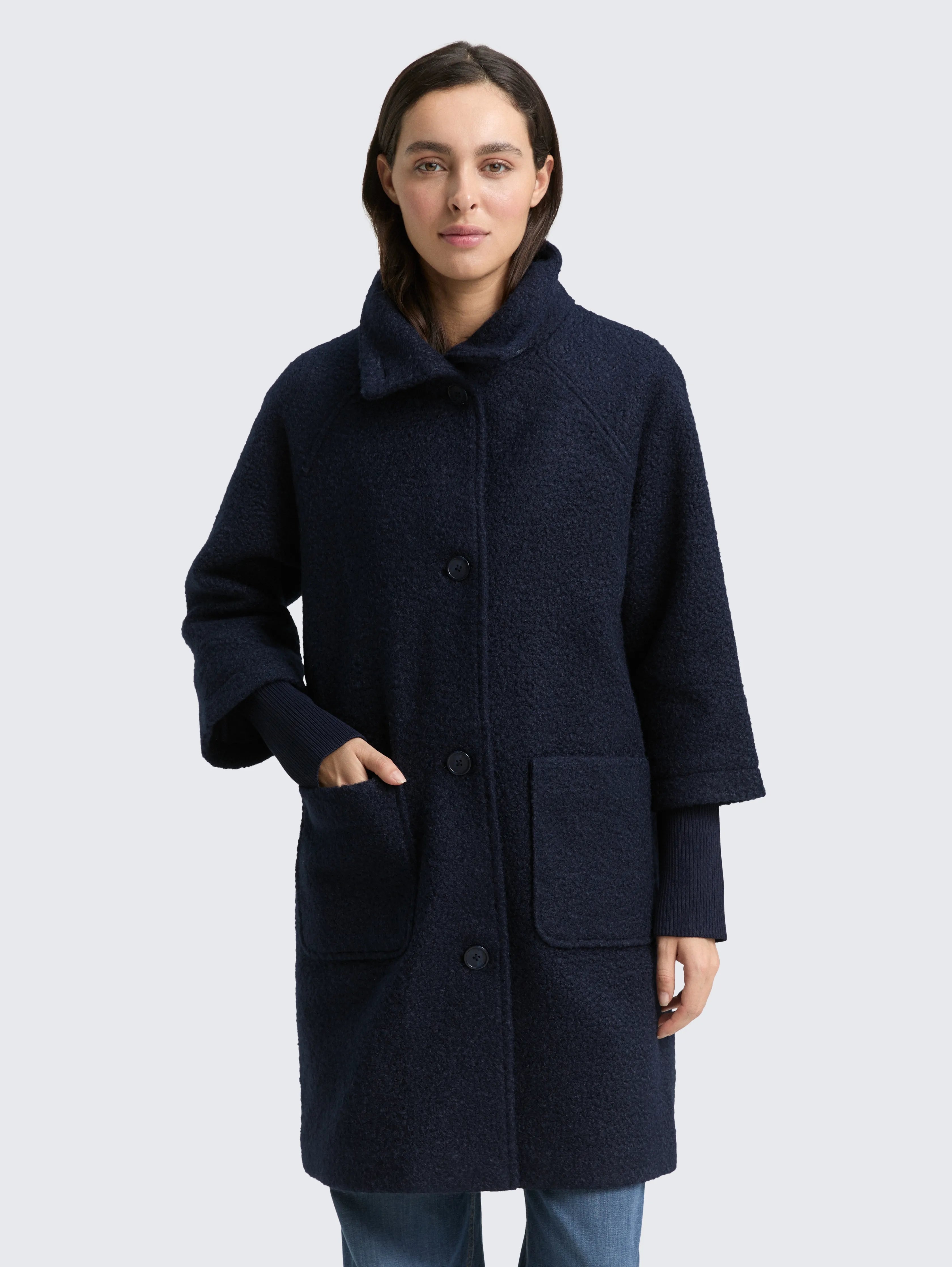 Tom Tailor_Black_BouclŽ Coat with Stand-Up Collar_1046604_10668_02