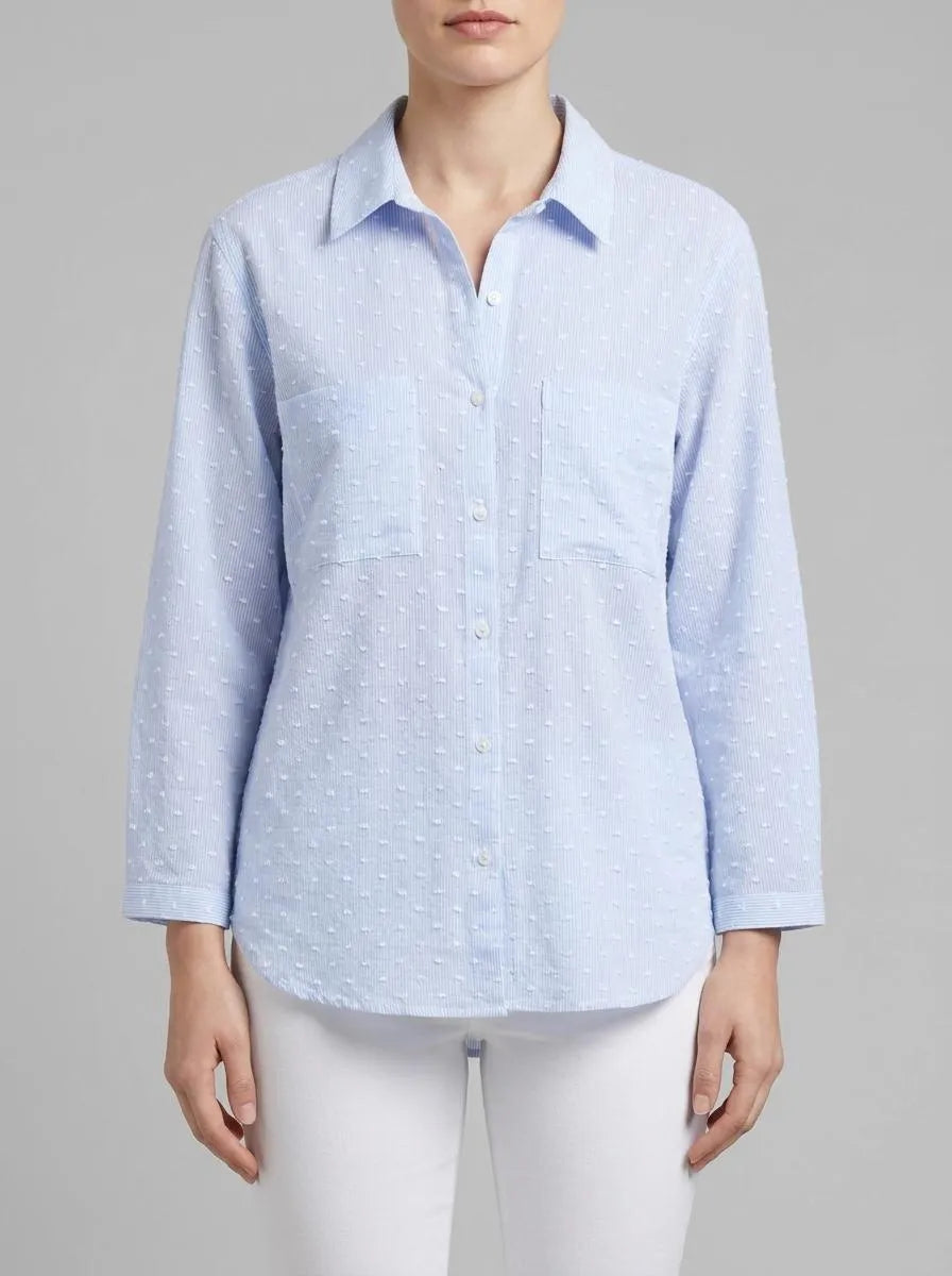Tom Tailor Blue White Dobby Stripe Women Regular Fit Blouse with Striped Pattern SKU: 1047178_38208 Image 00