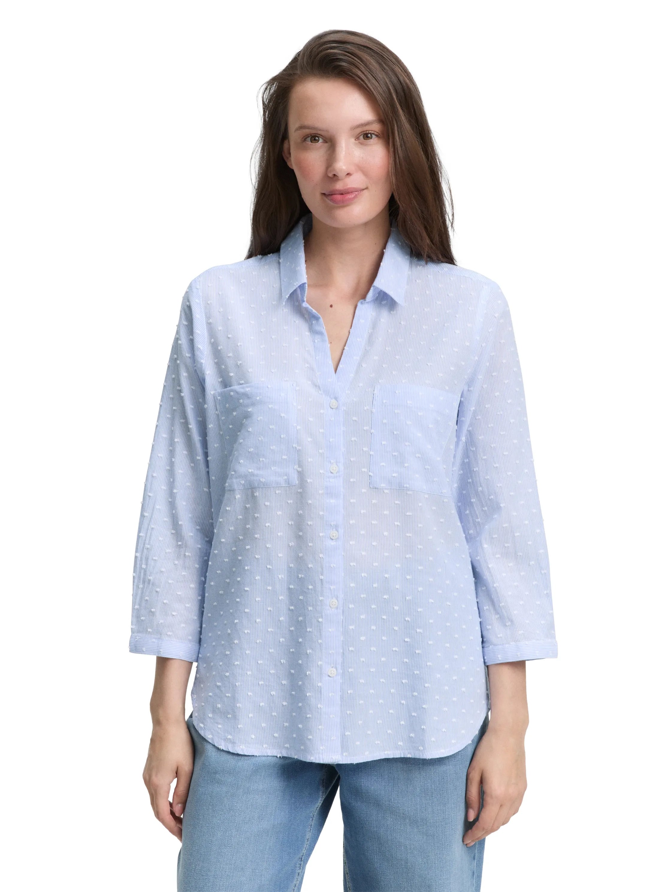 Tom Tailor Blue White Dobby Stripe Women Regular Fit Blouse with Striped Pattern SKU: 1047178_38208 Image 04