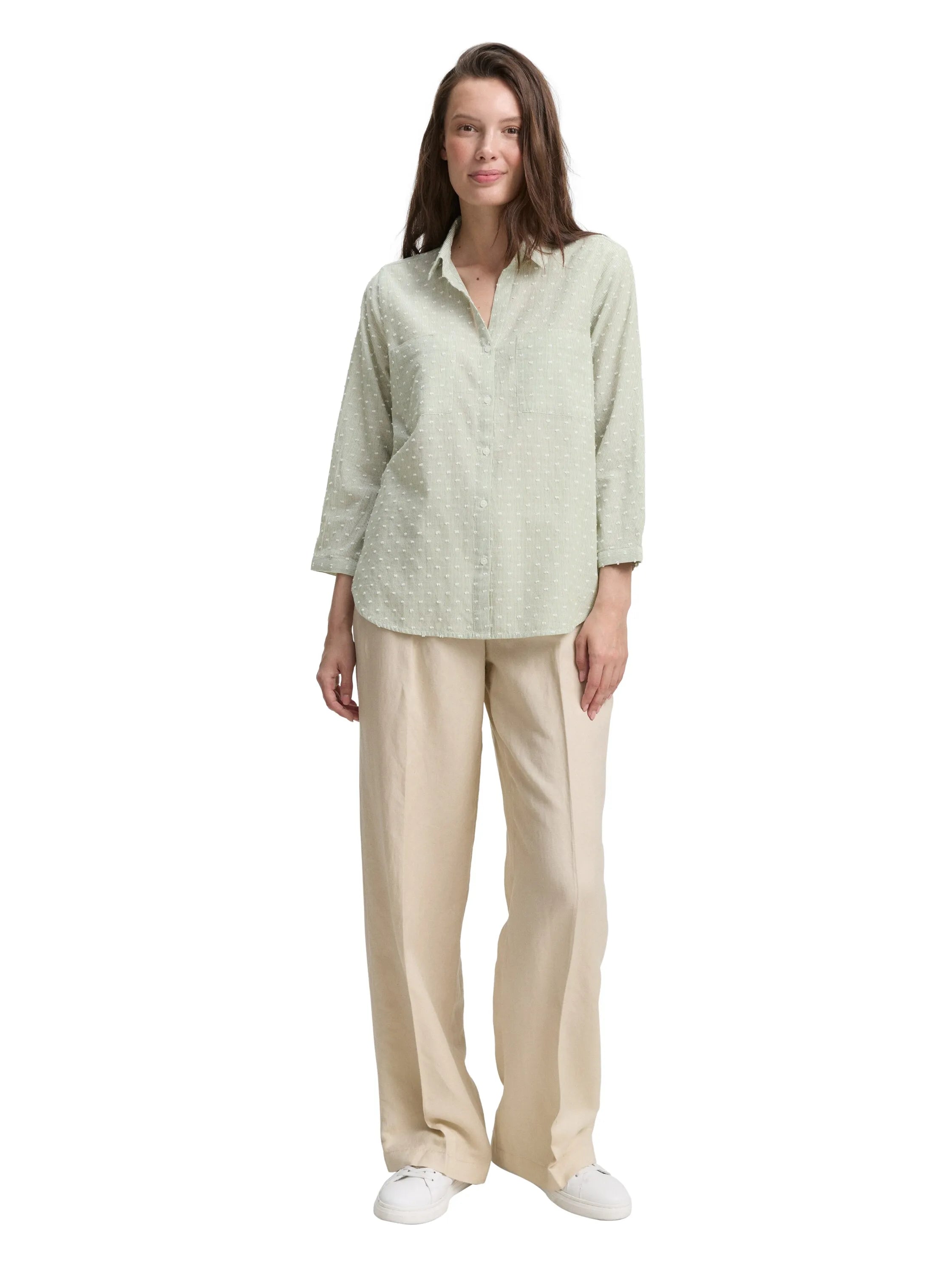 Tom Tailor Green White Dobby Stipe Women Regular Fit Blouse with Striped Pattern SKU: 1047178_38781 Image 01